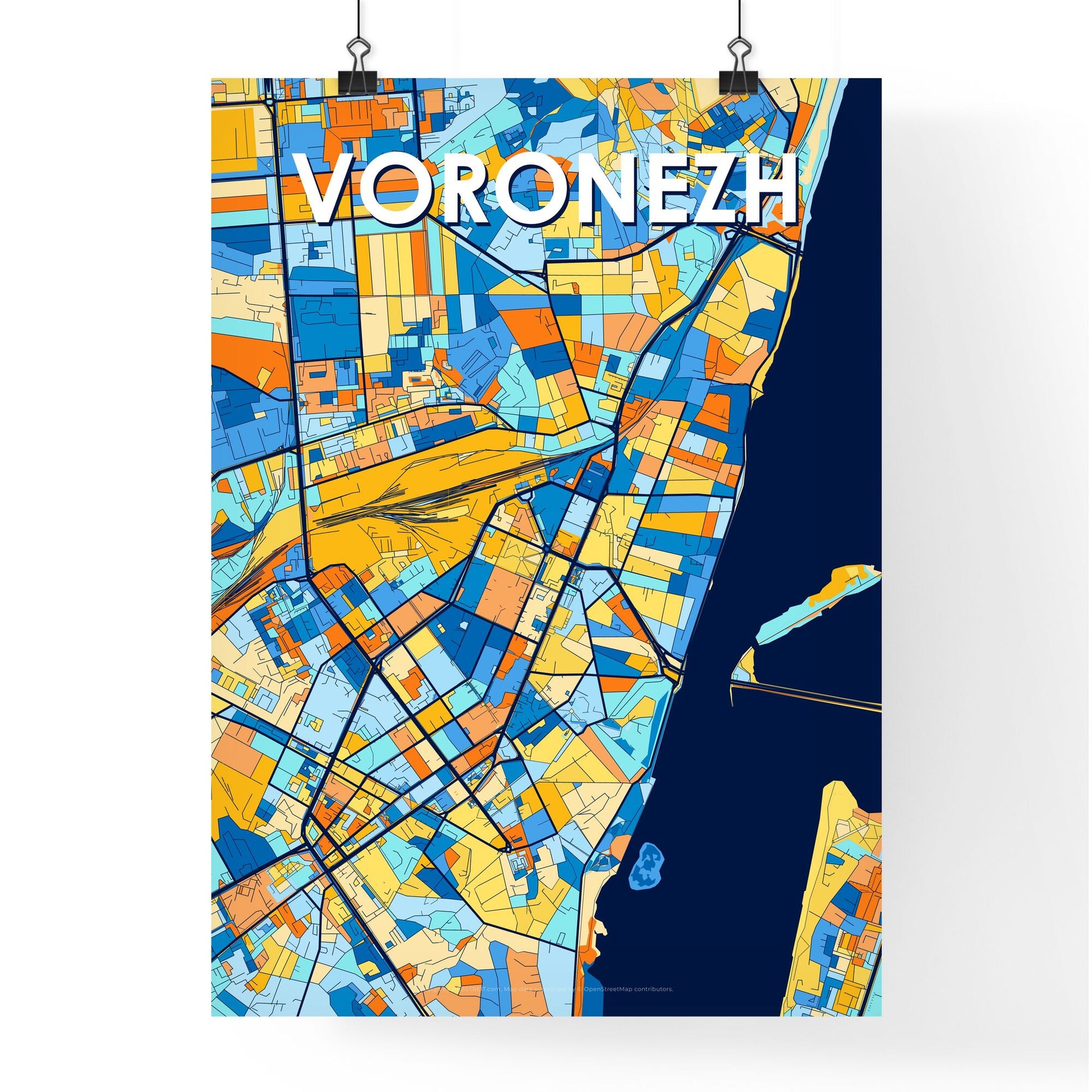 VORONEZH RUSSIA Vibrant Colorful Art Map Poster Blue Orange