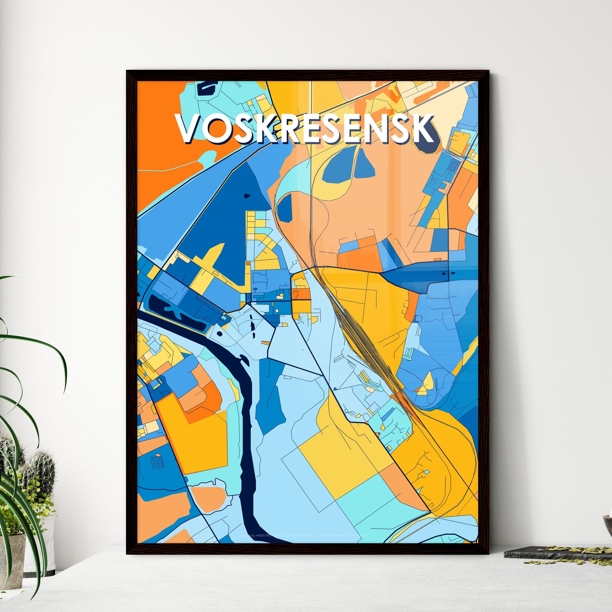 VOSKRESENSK RUSSIA Vibrant Colorful Art Map Poster Blue Orange