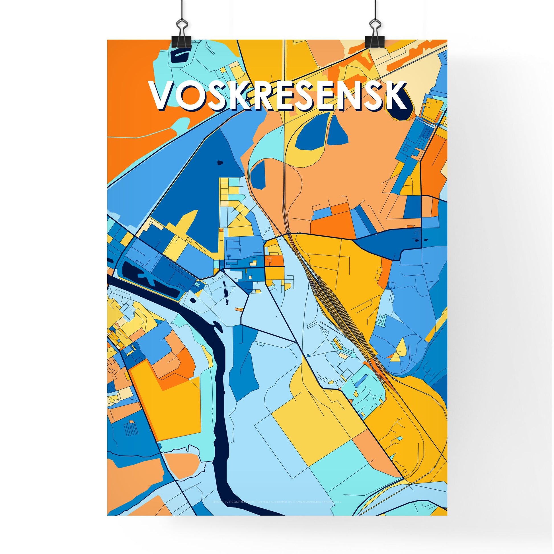 VOSKRESENSK RUSSIA Vibrant Colorful Art Map Poster Blue Orange