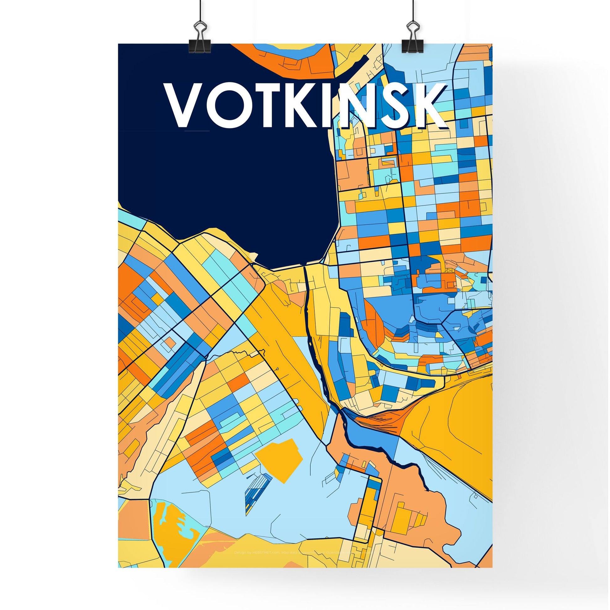 VOTKINSK RUSSIA Vibrant Colorful Art Map Poster Blue Orange