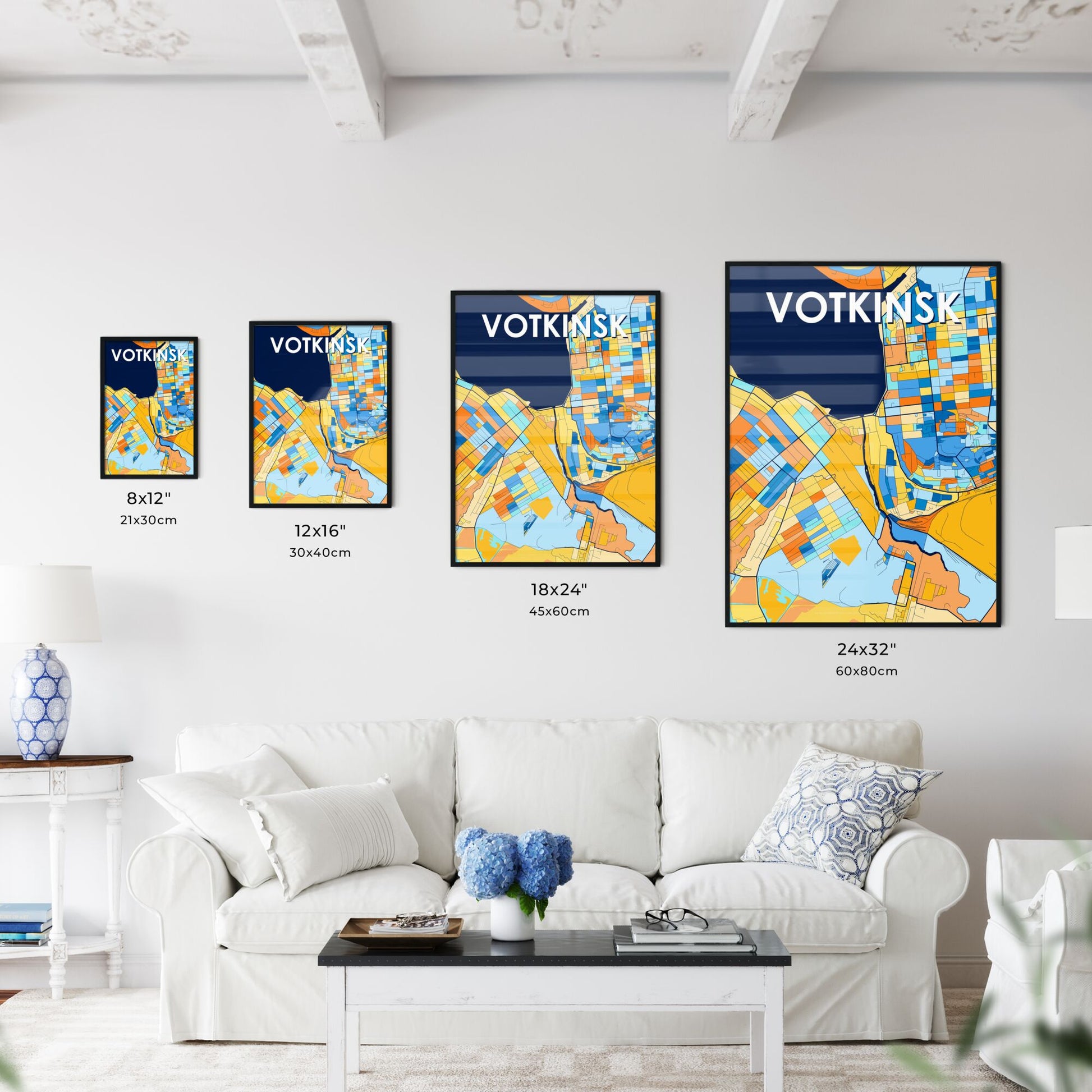 VOTKINSK RUSSIA Vibrant Colorful Art Map Poster Blue Orange