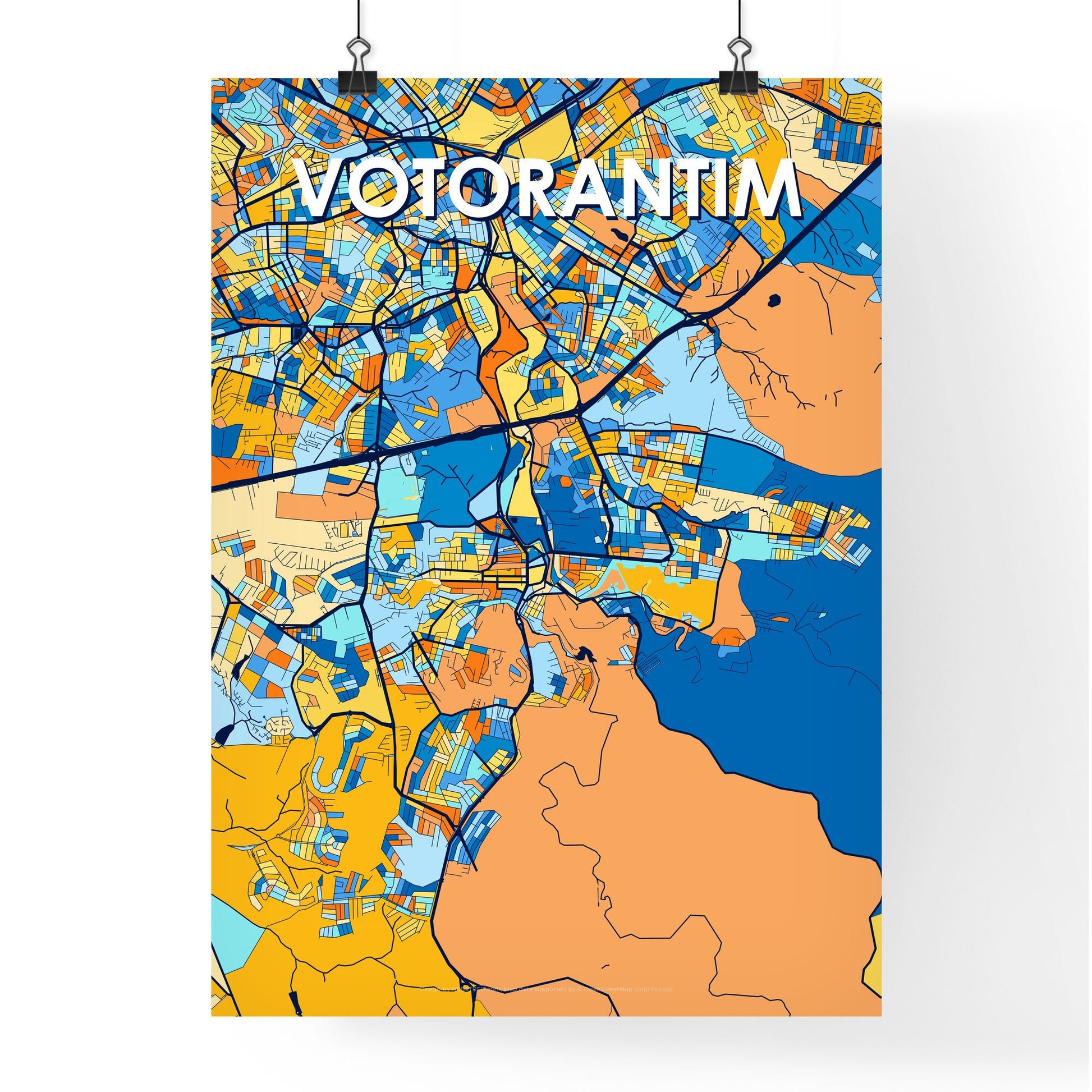 VOTORANTIM BRAZIL Vibrant Colorful Art Map Poster Blue Orange