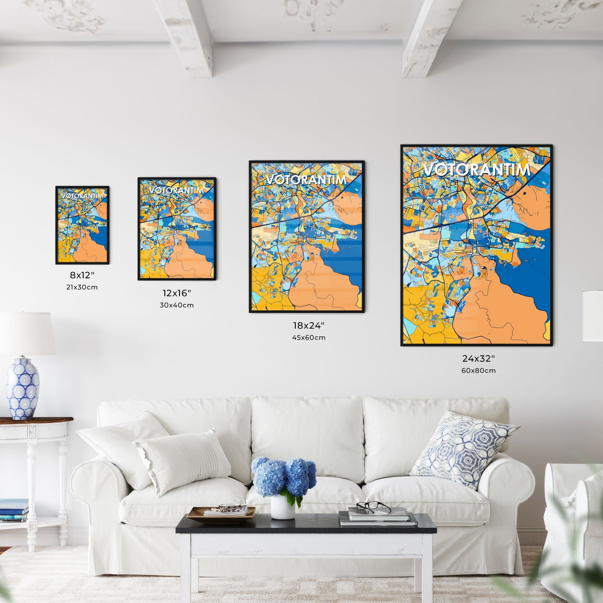 VOTORANTIM BRAZIL Vibrant Colorful Art Map Poster Blue Orange