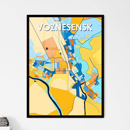 VOZNESENSK UKRAINE Vibrant Colorful Art Map Poster Blue Orange