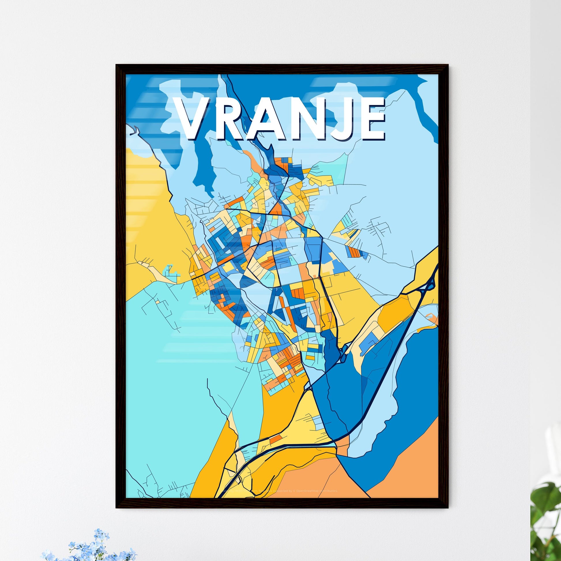 VRANJE SERBIA Vibrant Colorful Art Map Poster Blue Orange