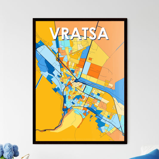 VRATSA BULGARIA Vibrant Colorful Art Map Poster Blue Orange