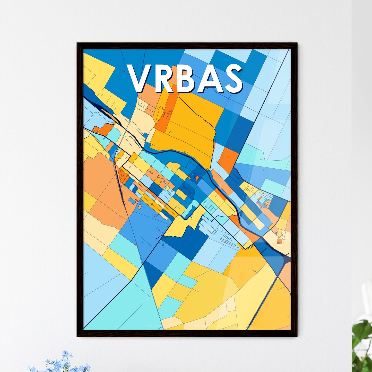 VRBAS SERBIA Vibrant Colorful Art Map Poster Blue Orange