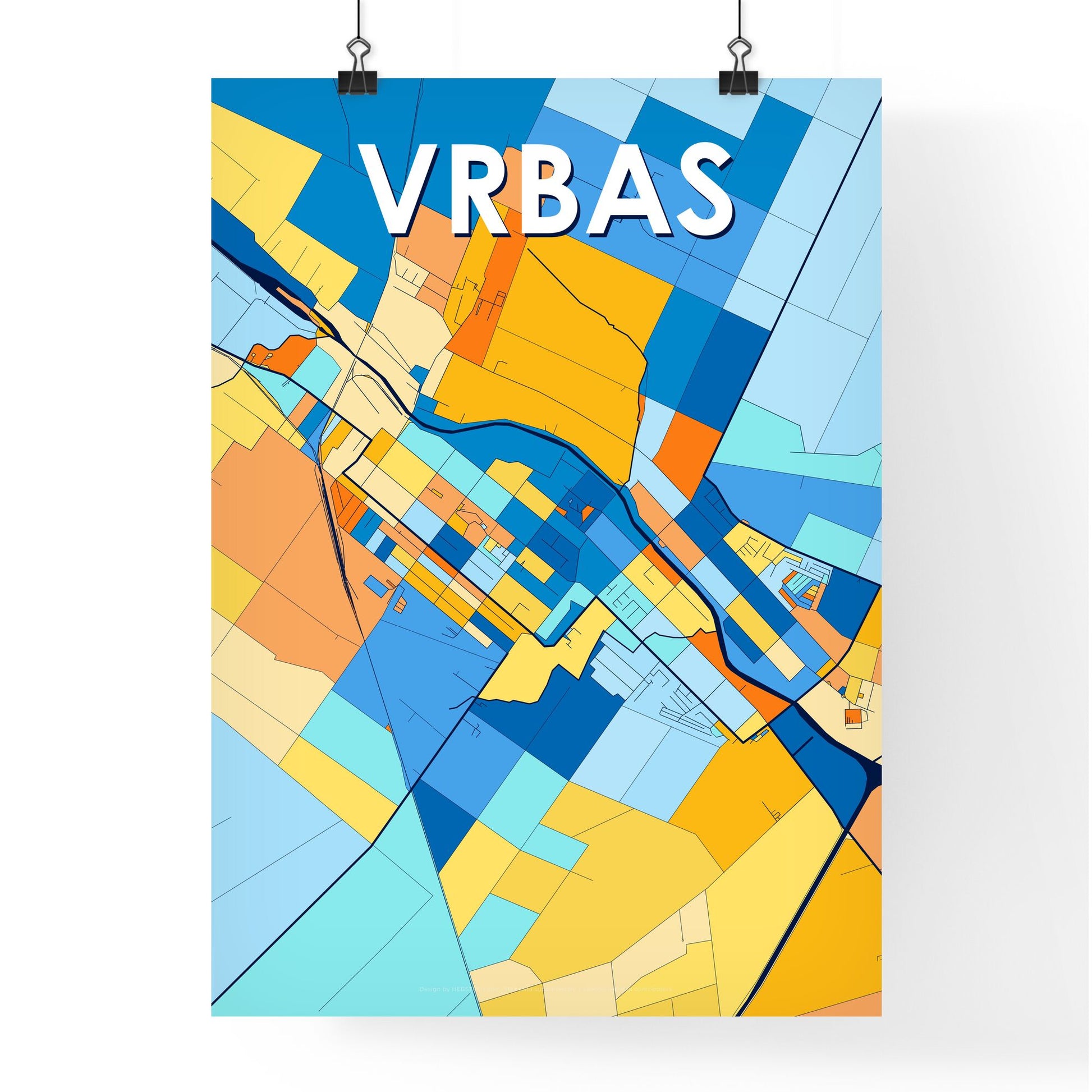 VRBAS SERBIA Vibrant Colorful Art Map Poster Blue Orange