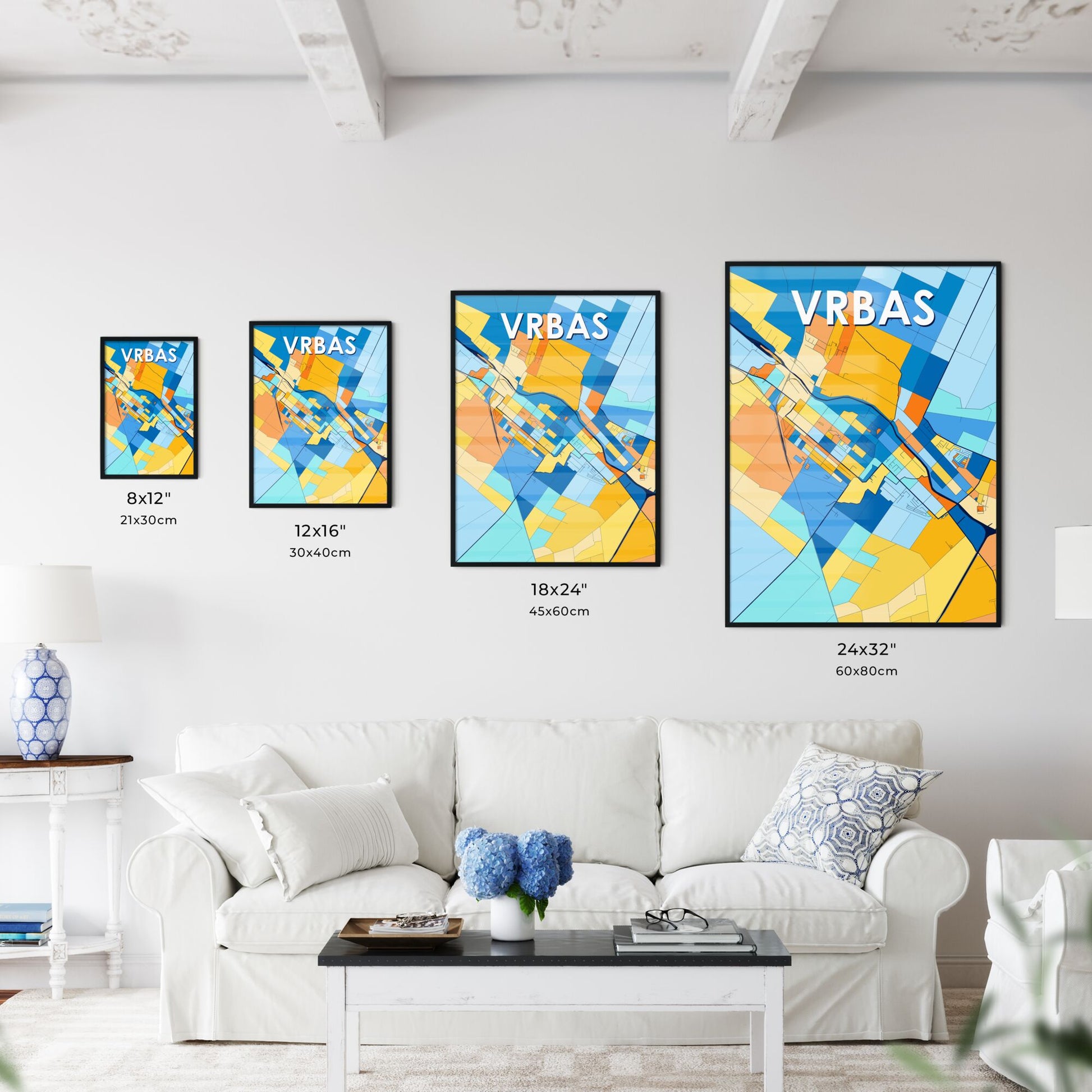 VRBAS SERBIA Vibrant Colorful Art Map Poster Blue Orange