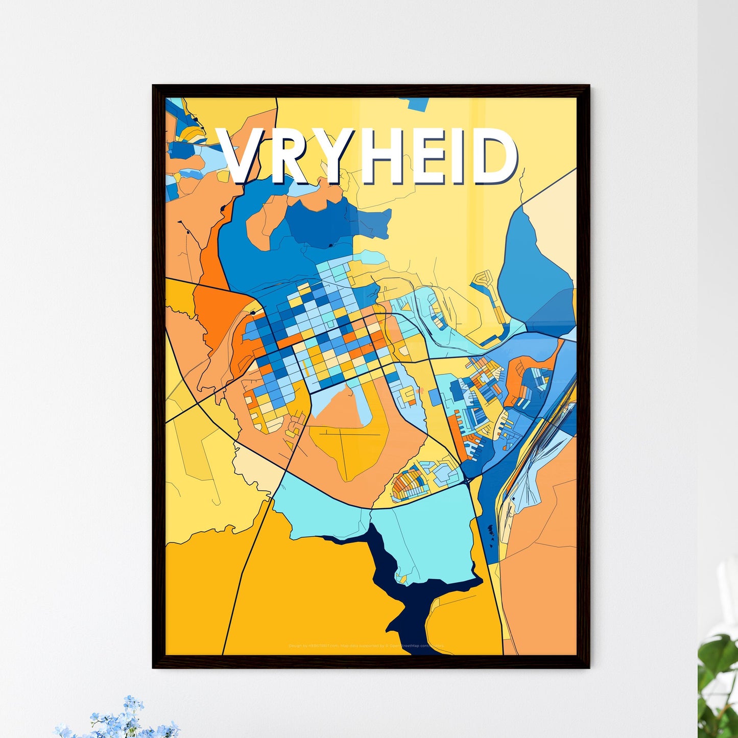 VRYHEID SOUTH AFRICA Vibrant Colorful Art Map Poster Blue Orange