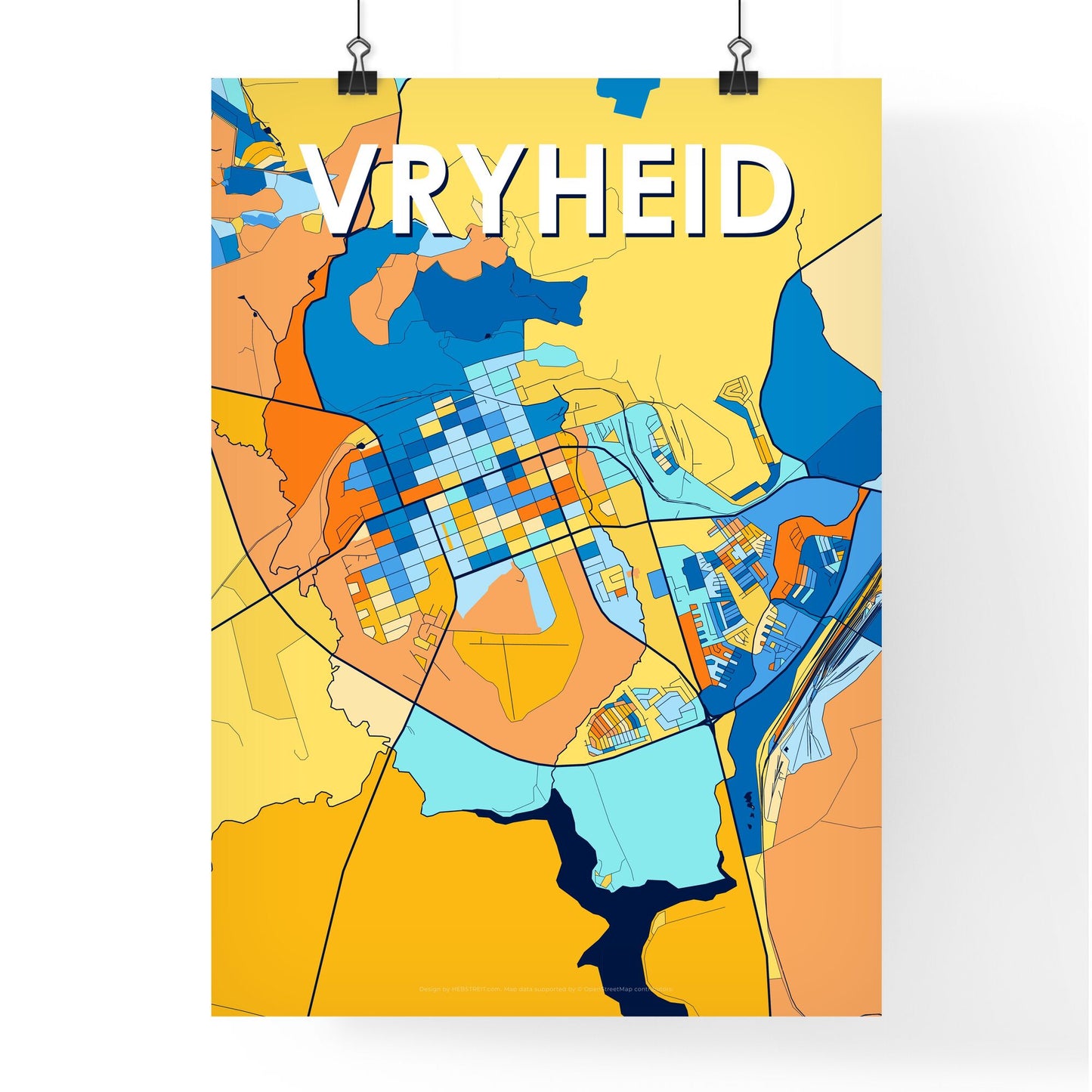 VRYHEID SOUTH AFRICA Vibrant Colorful Art Map Poster Blue Orange