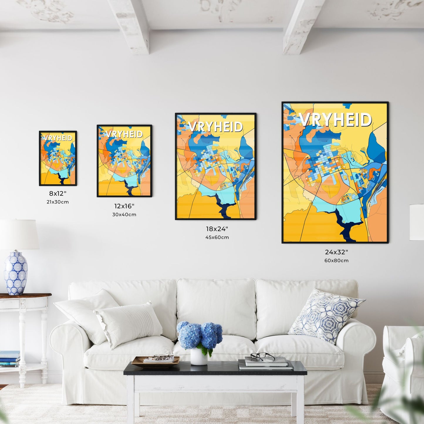 VRYHEID SOUTH AFRICA Vibrant Colorful Art Map Poster Blue Orange