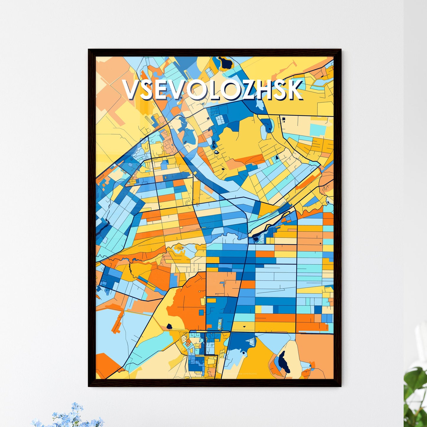 VSEVOLOZHSK RUSSIA Vibrant Colorful Art Map Poster Blue Orange