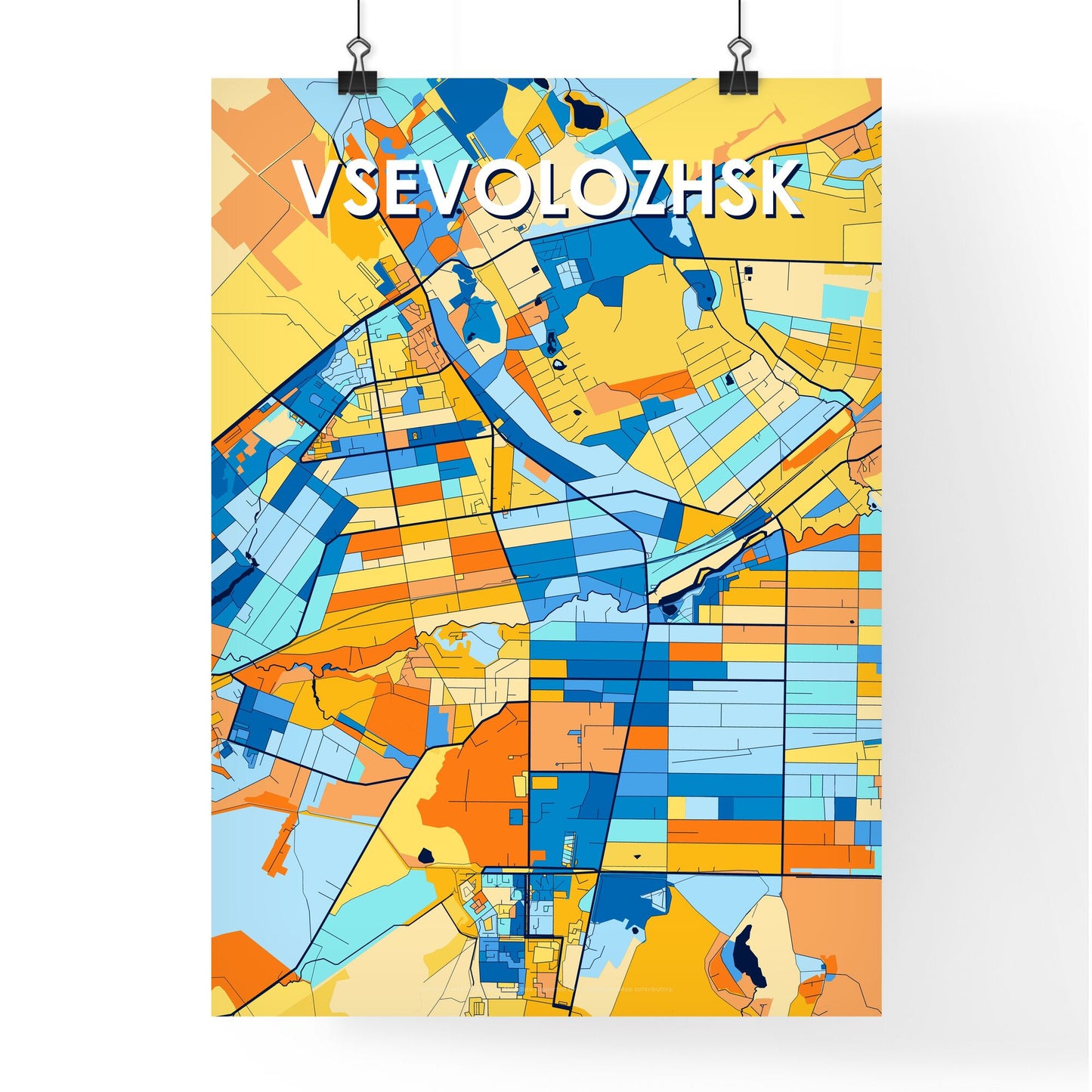 VSEVOLOZHSK RUSSIA Vibrant Colorful Art Map Poster Blue Orange