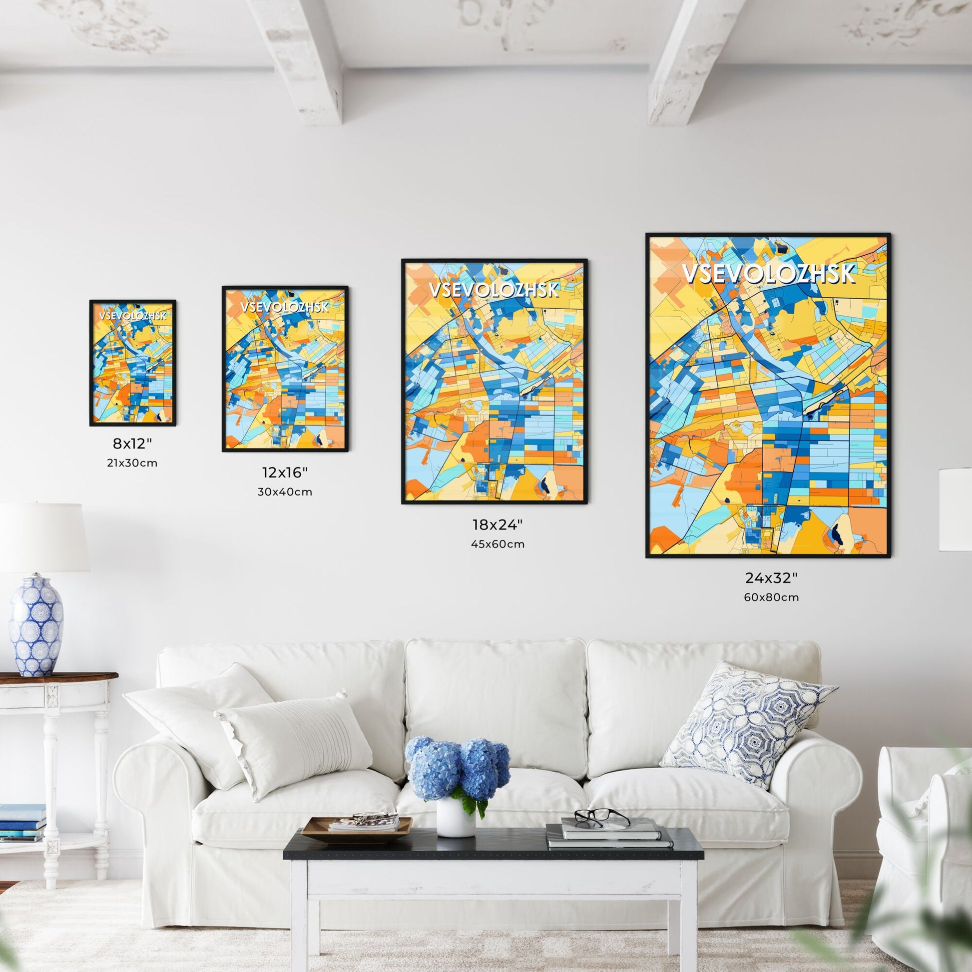 VSEVOLOZHSK RUSSIA Vibrant Colorful Art Map Poster Blue Orange