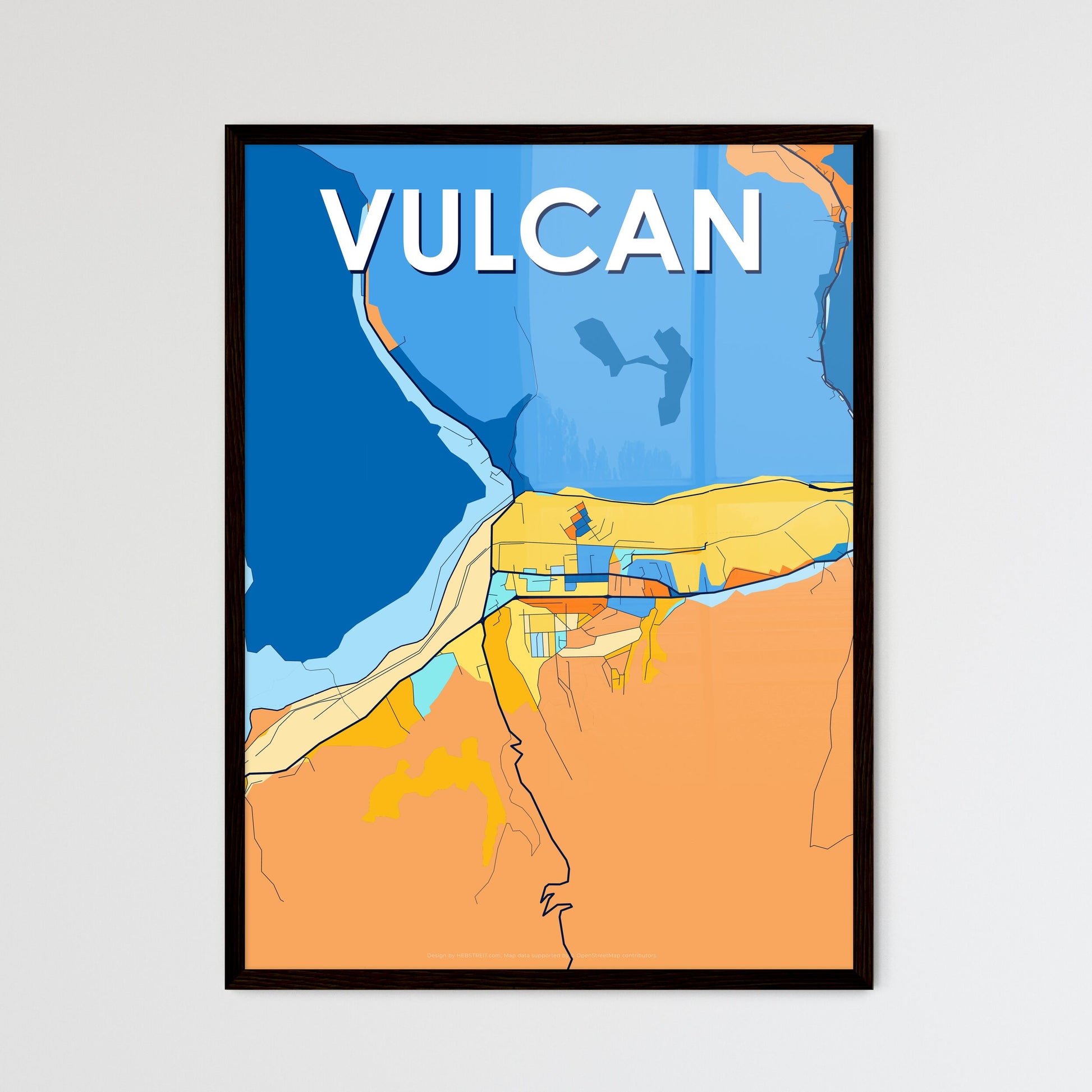 VULCAN ROMANIA Vibrant Colorful Art Map Poster Blue Orange