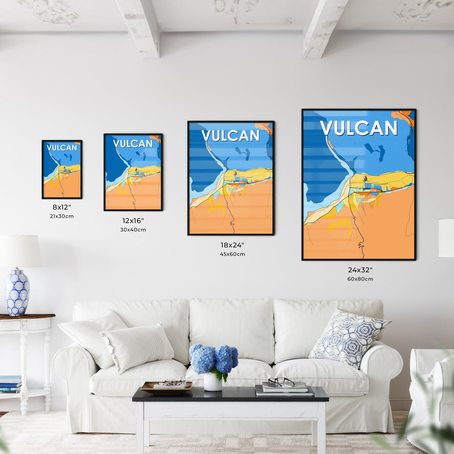 VULCAN ROMANIA Vibrant Colorful Art Map Poster Blue Orange