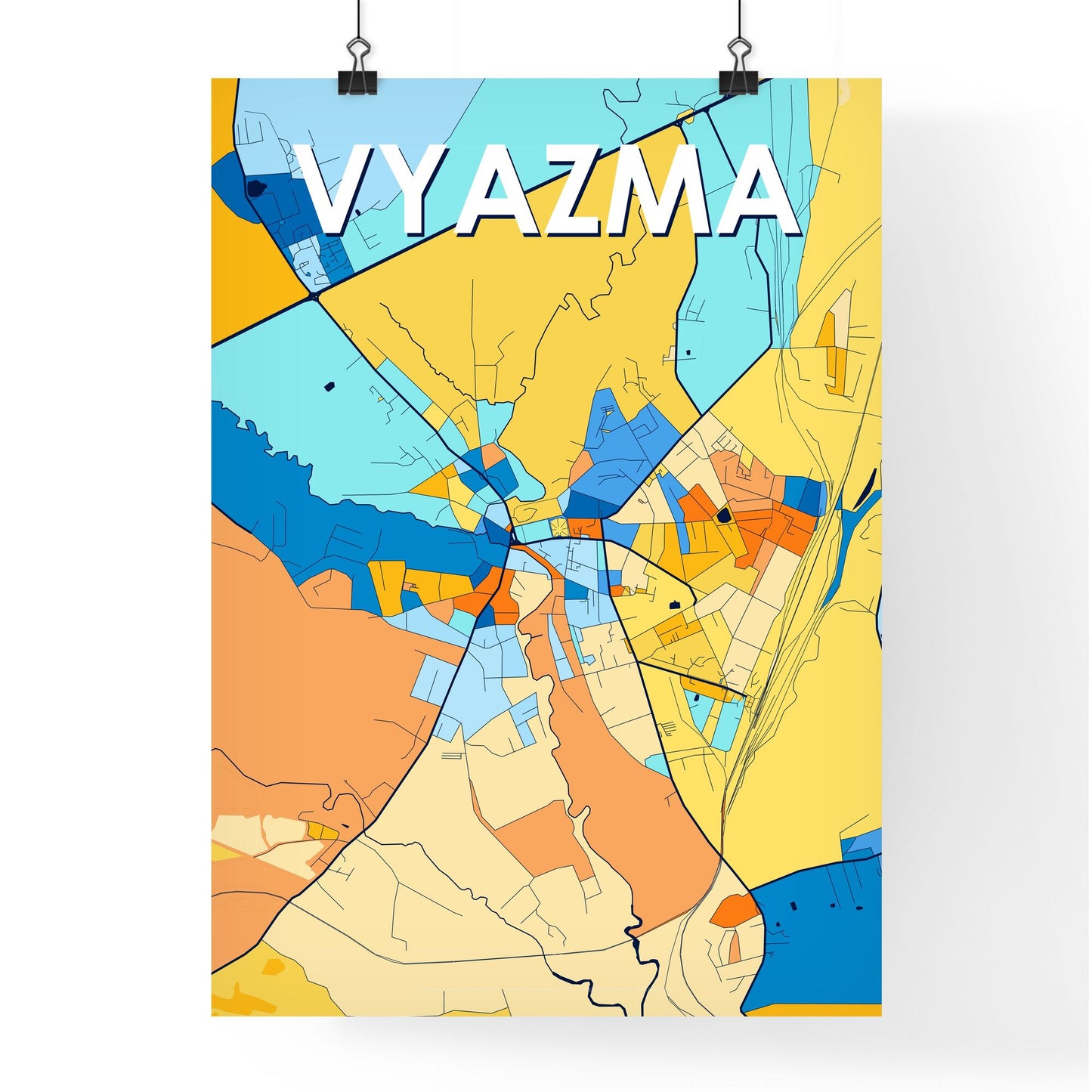 VYAZMA RUSSIA Vibrant Colorful Art Map Poster Blue Orange