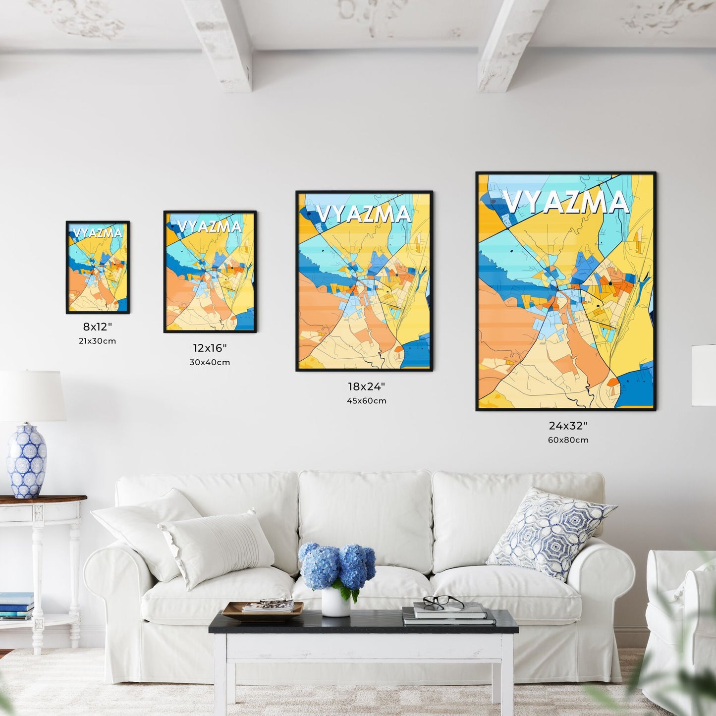 VYAZMA RUSSIA Vibrant Colorful Art Map Poster Blue Orange