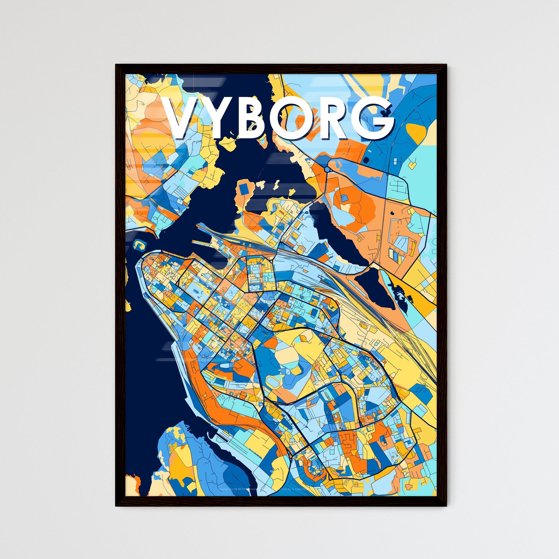 VYBORG RUSSIA Vibrant Colorful Art Map Poster Blue Orange