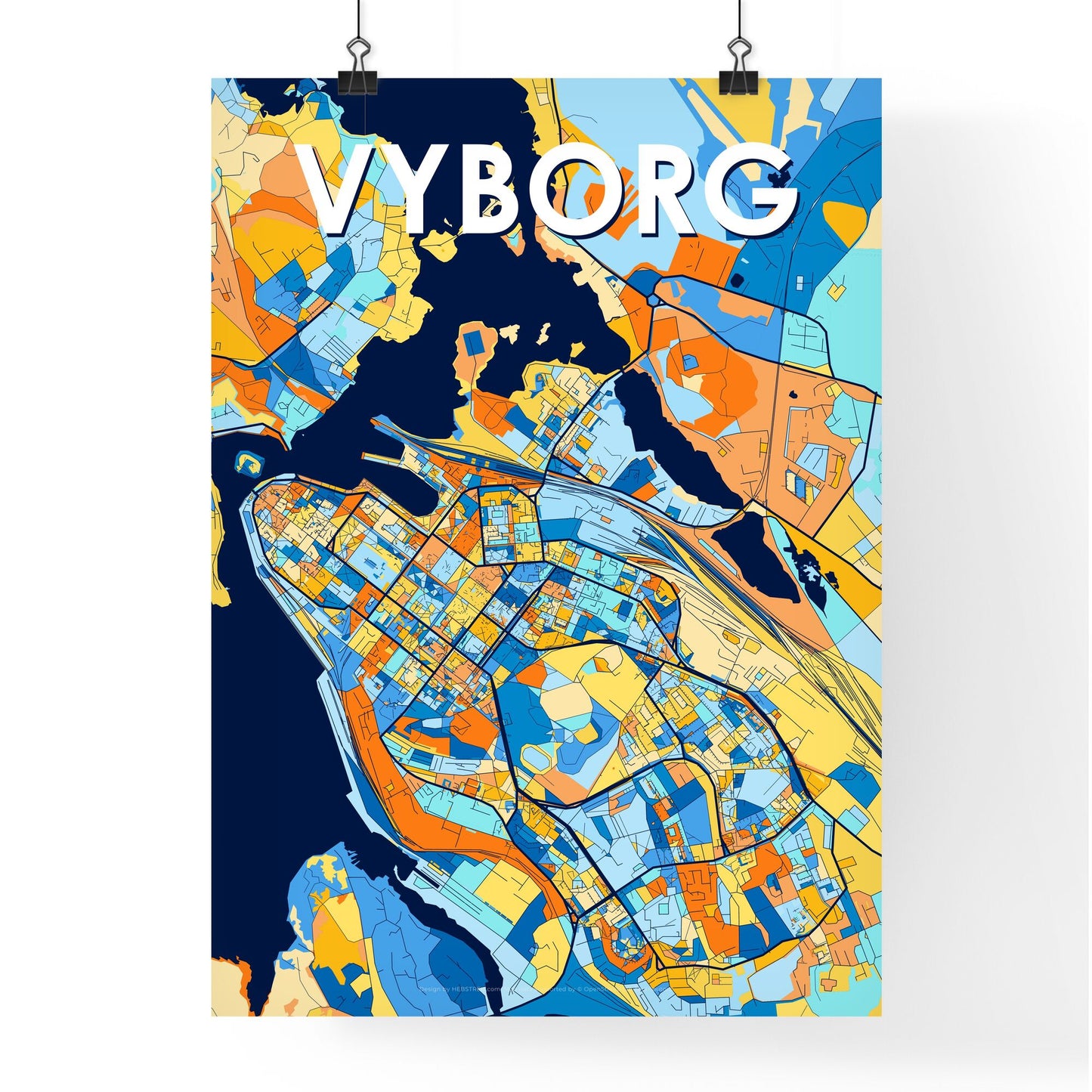 VYBORG RUSSIA Vibrant Colorful Art Map Poster Blue Orange