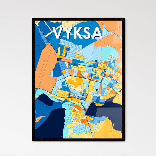 VYKSA RUSSIA Vibrant Colorful Art Map Poster Blue Orange