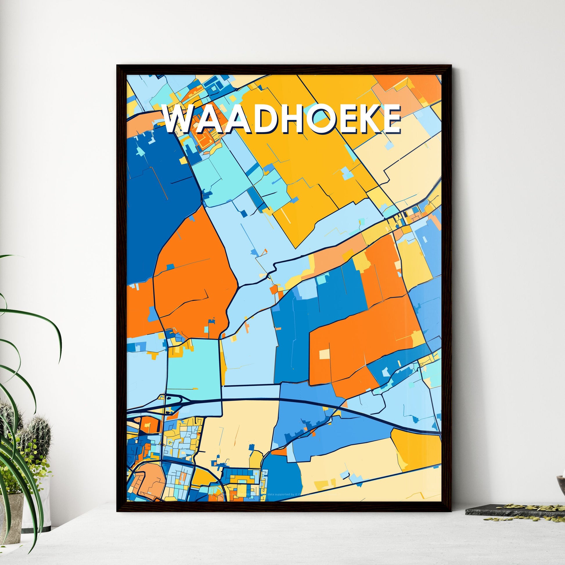 WAADHOEKE NETHERLANDS Vibrant Colorful Art Map Poster Blue Orange