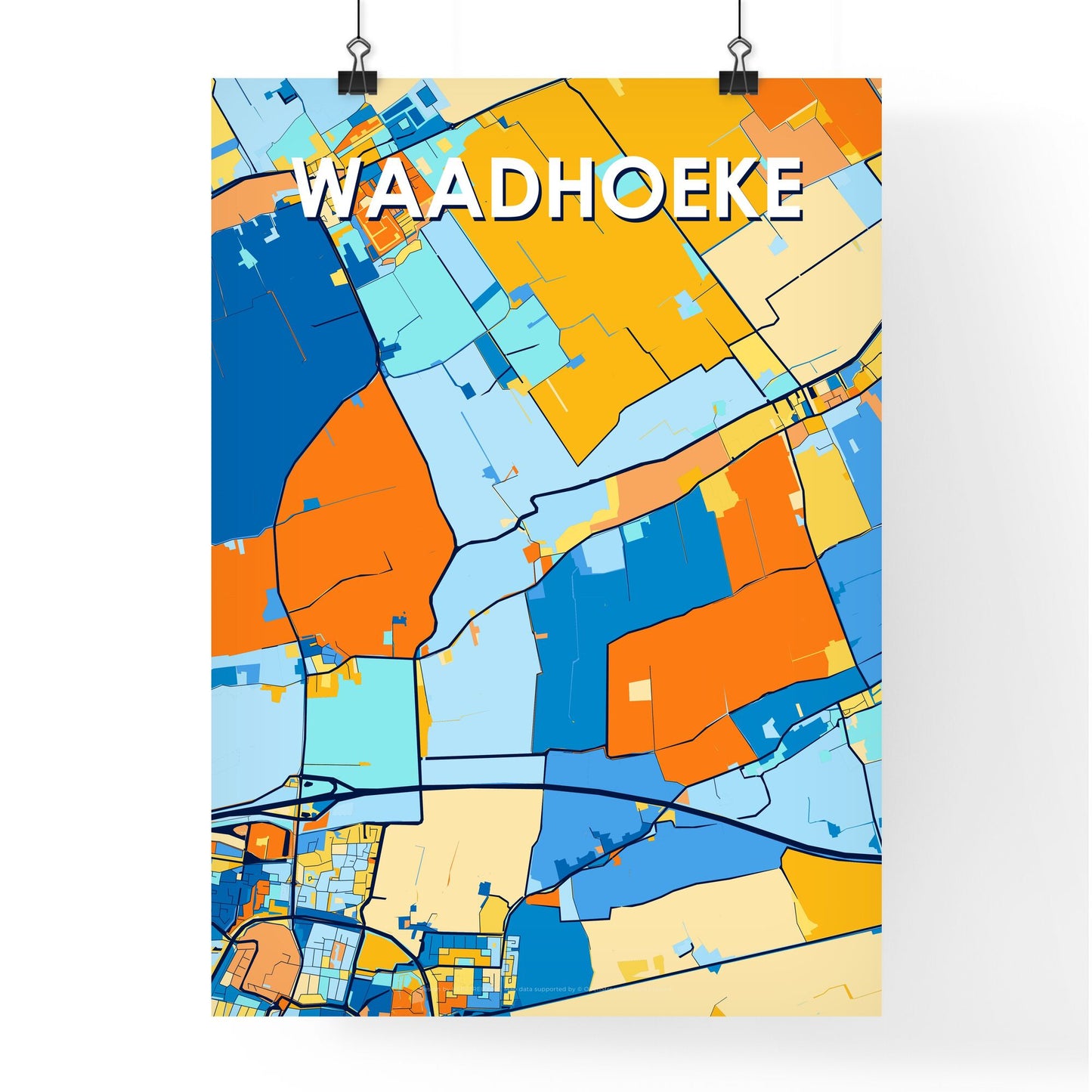 WAADHOEKE NETHERLANDS Vibrant Colorful Art Map Poster Blue Orange