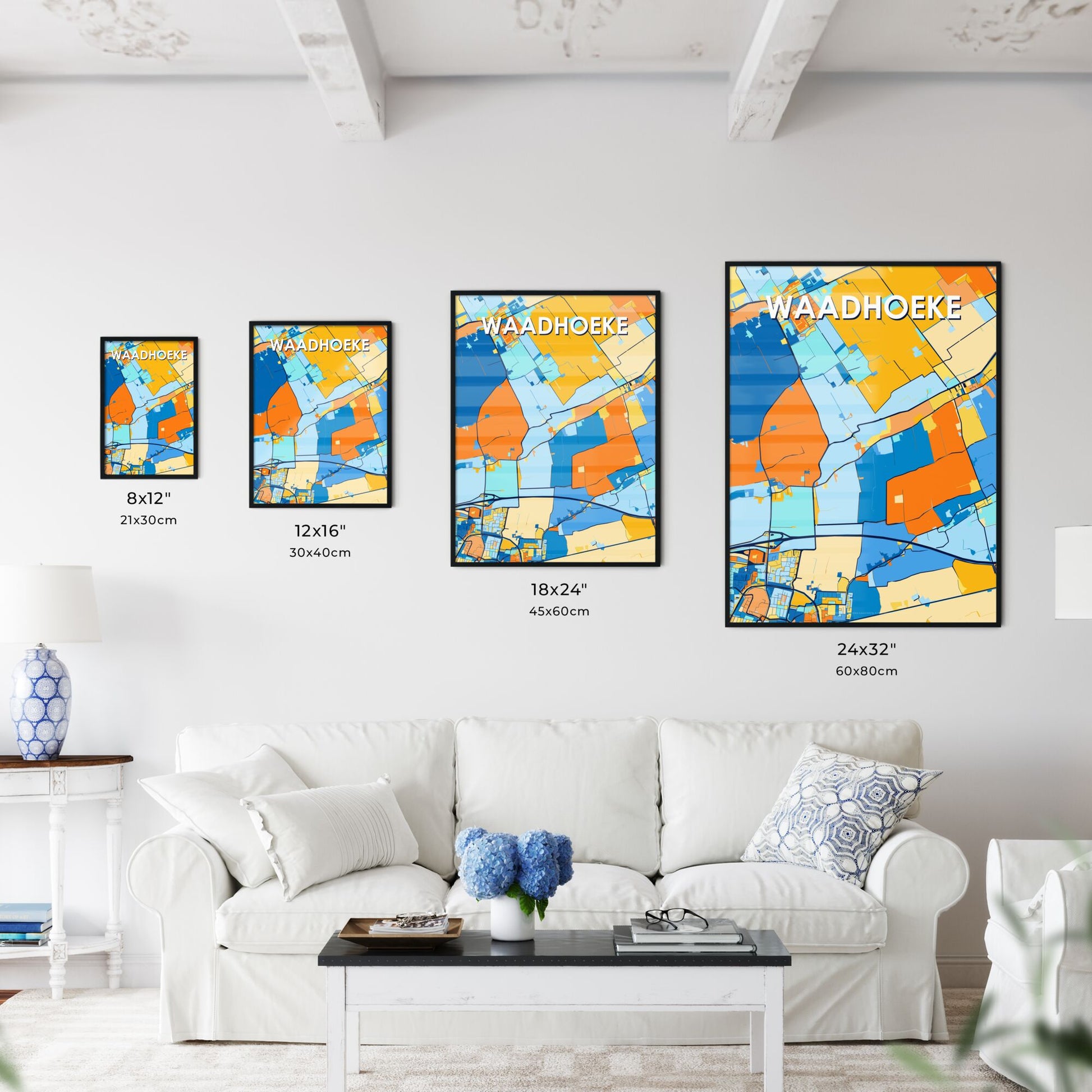 WAADHOEKE NETHERLANDS Vibrant Colorful Art Map Poster Blue Orange