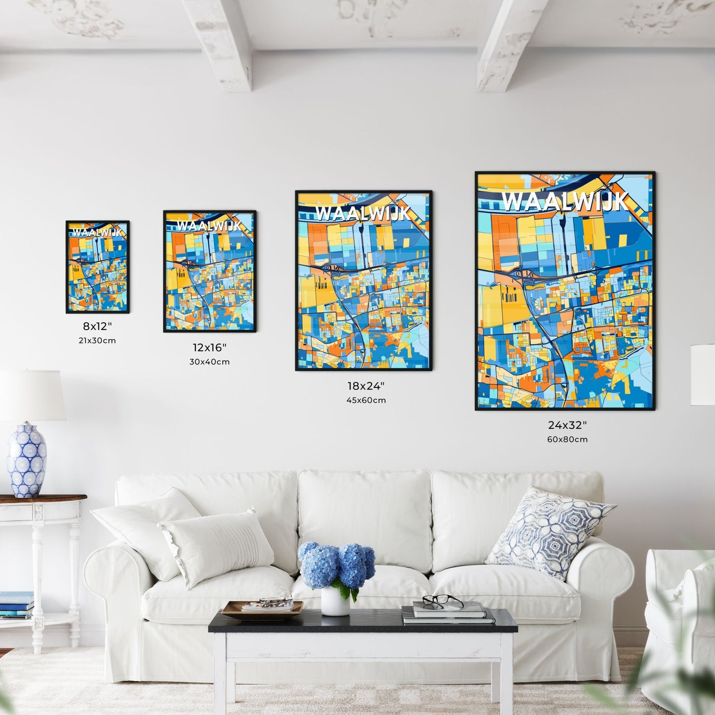 WAALWIJK NETHERLANDS Vibrant Colorful Art Map Poster Blue Orange