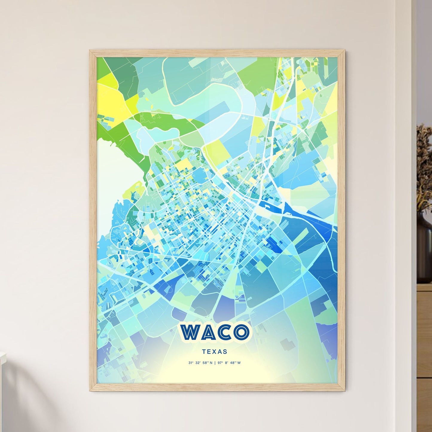 Colorful Waco Texas Fine Art Map Cool Blue
