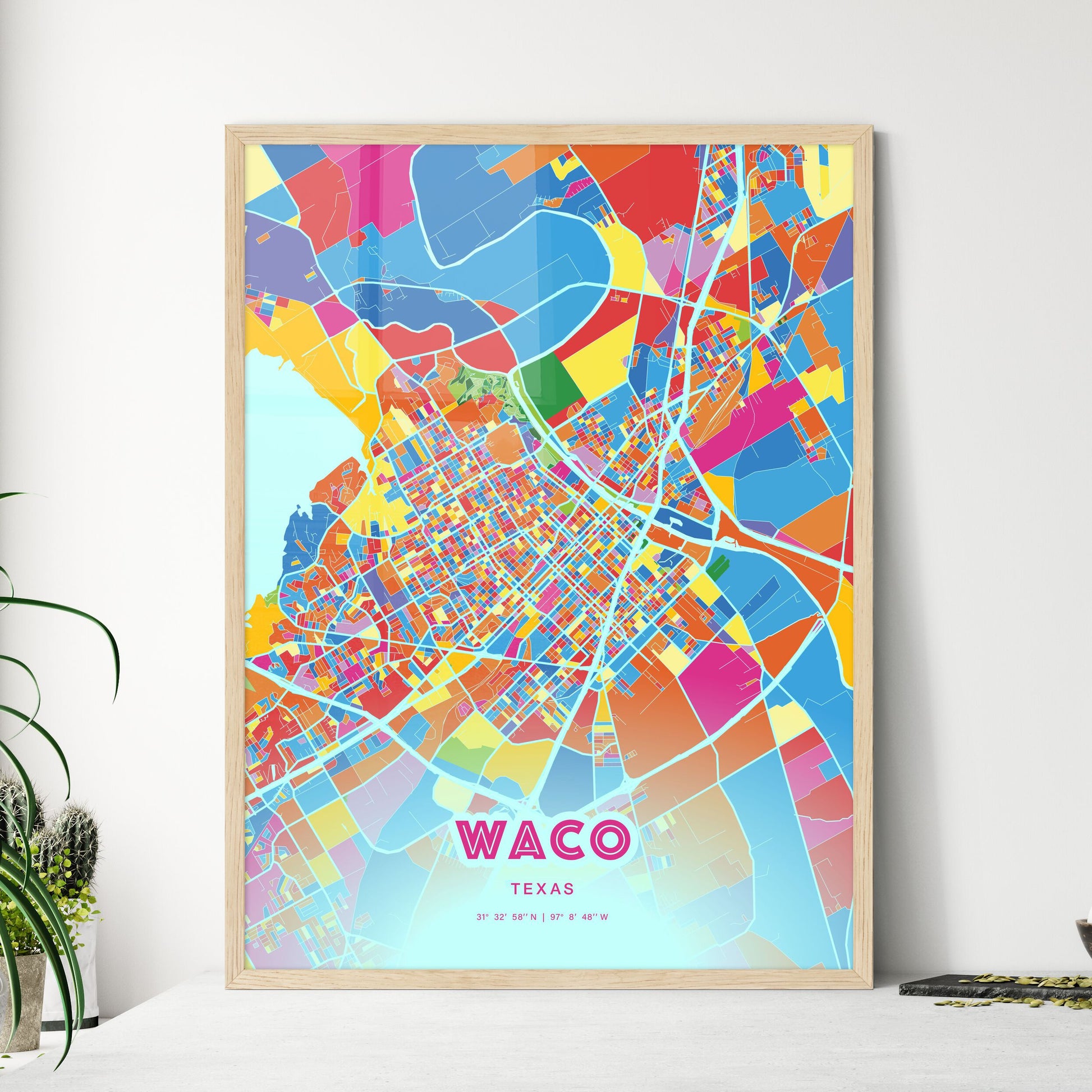 Colorful Waco Texas Fine Art Map Crazy Colors