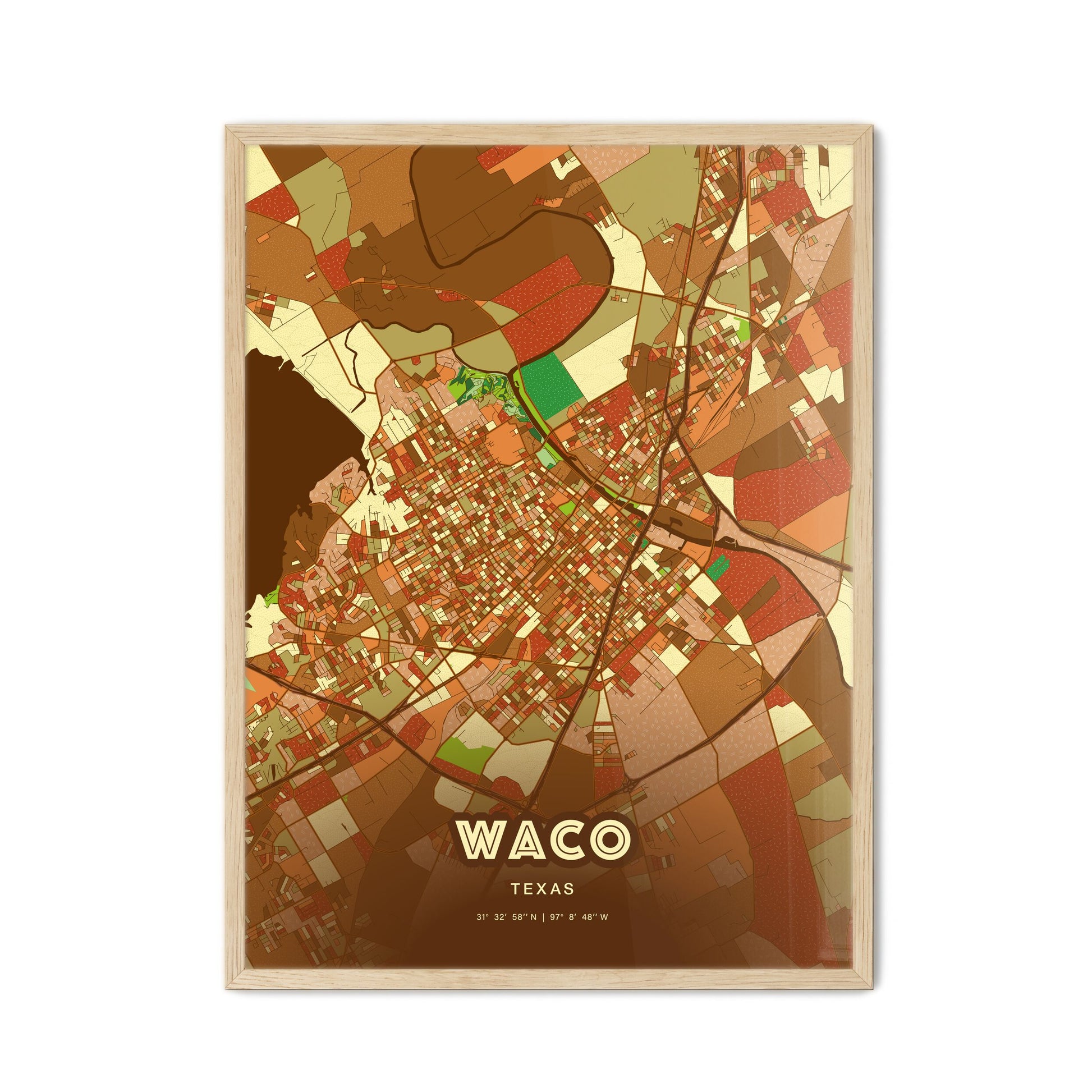 Colorful Waco Texas Fine Art Map Farmhouse