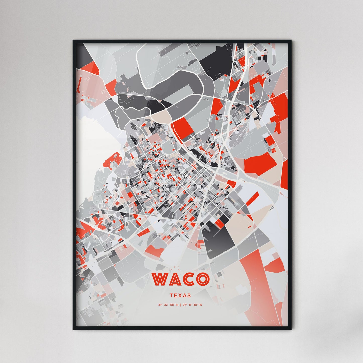 Colorful Waco Texas Fine Art Map Modern Expressive