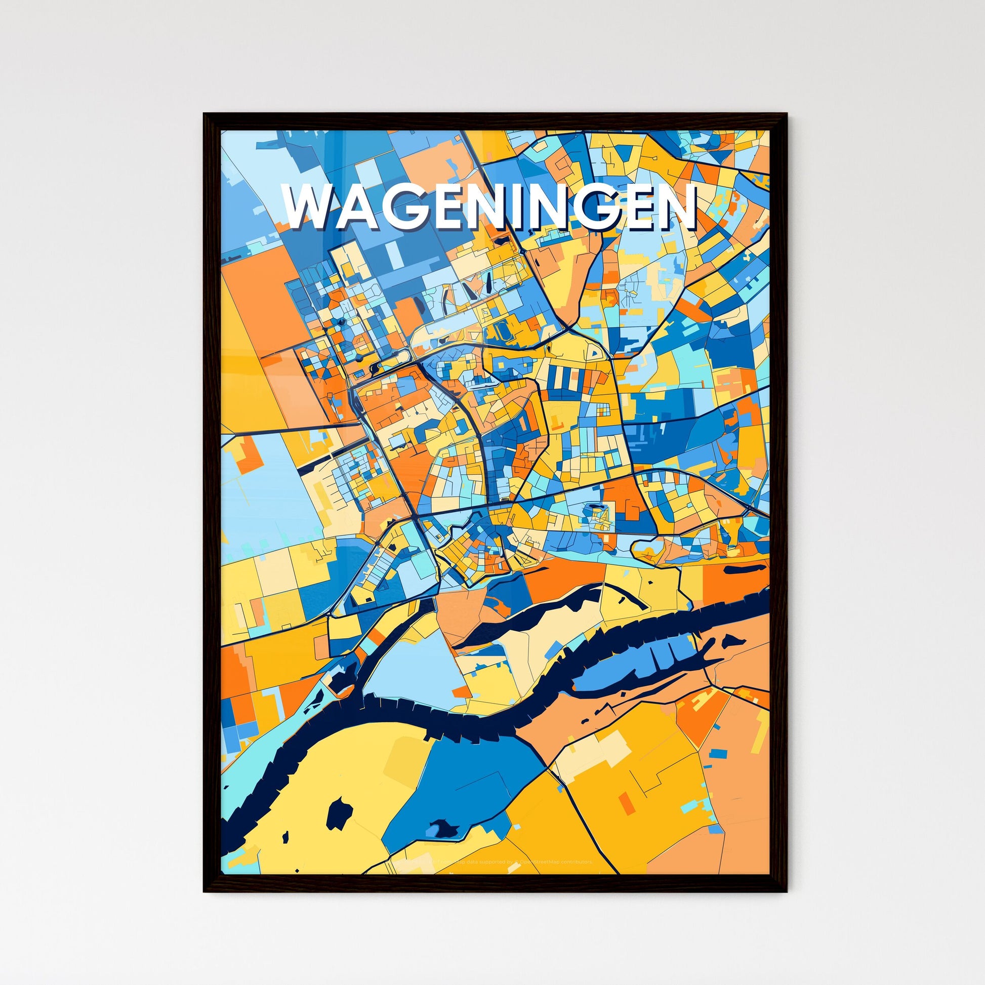 WAGENINGEN NETHERLANDS Vibrant Colorful Art Map Poster Blue Orange