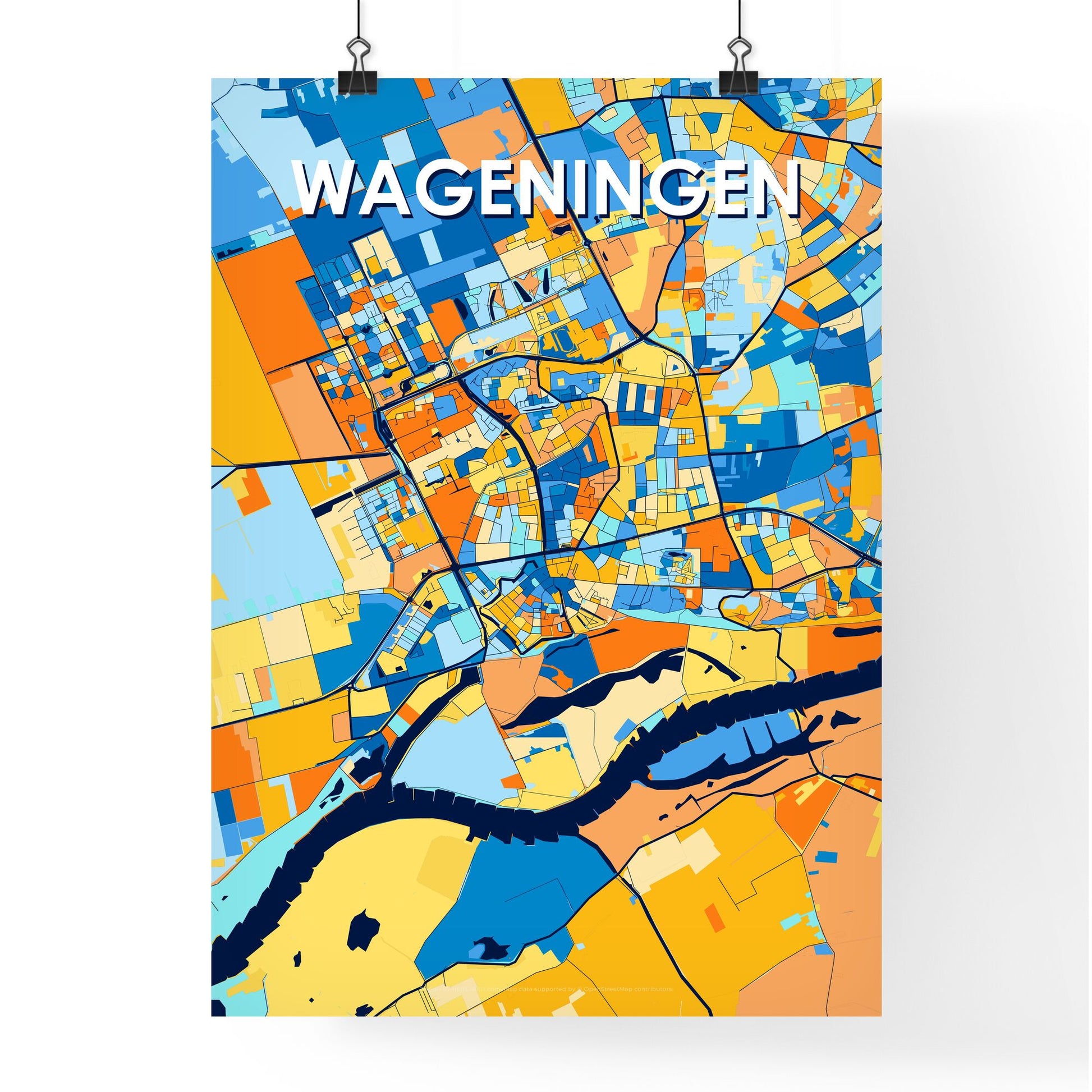 WAGENINGEN NETHERLANDS Vibrant Colorful Art Map Poster Blue Orange