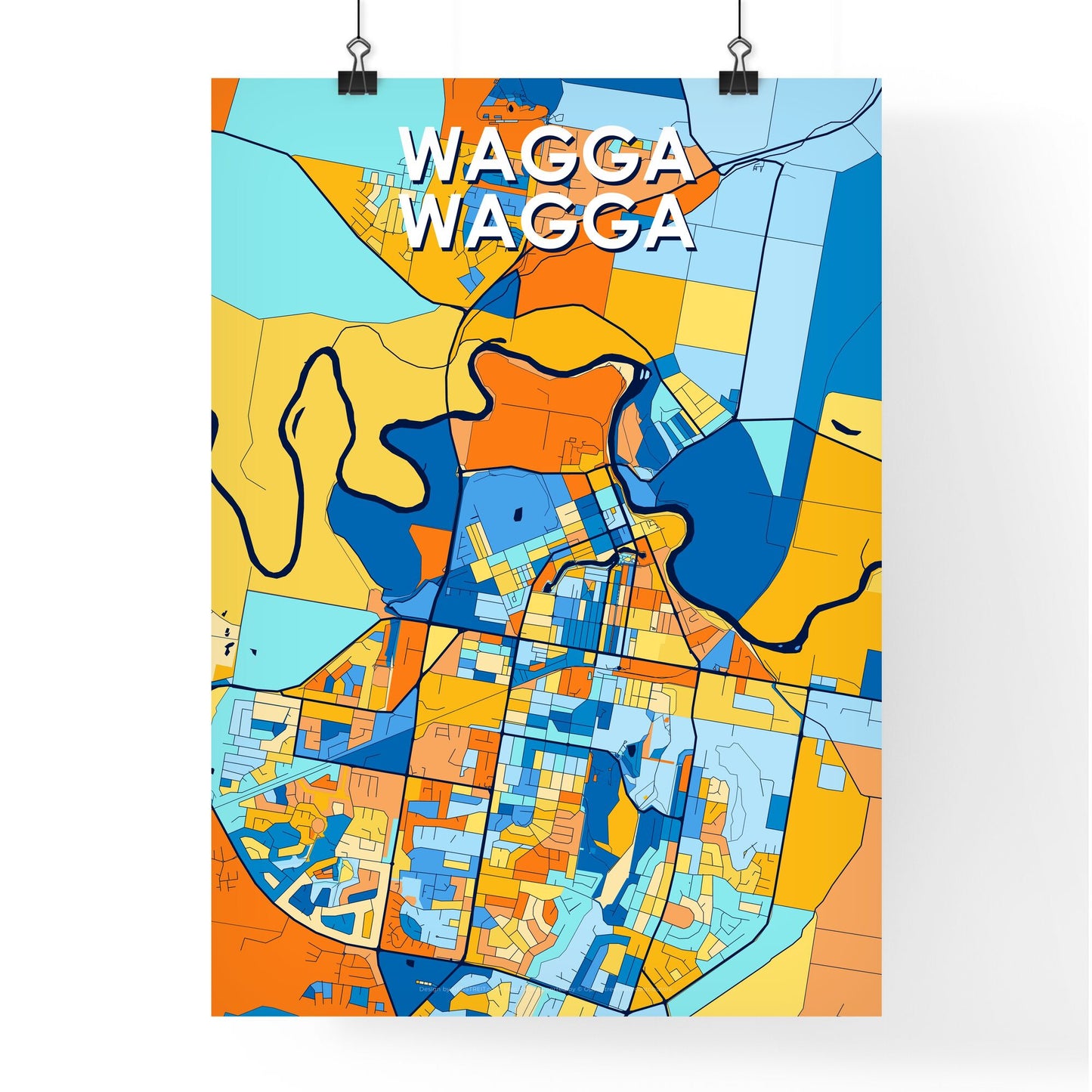 WAGGA WAGGA AUSTRALIA Vibrant Colorful Art Map Poster Blue Orange