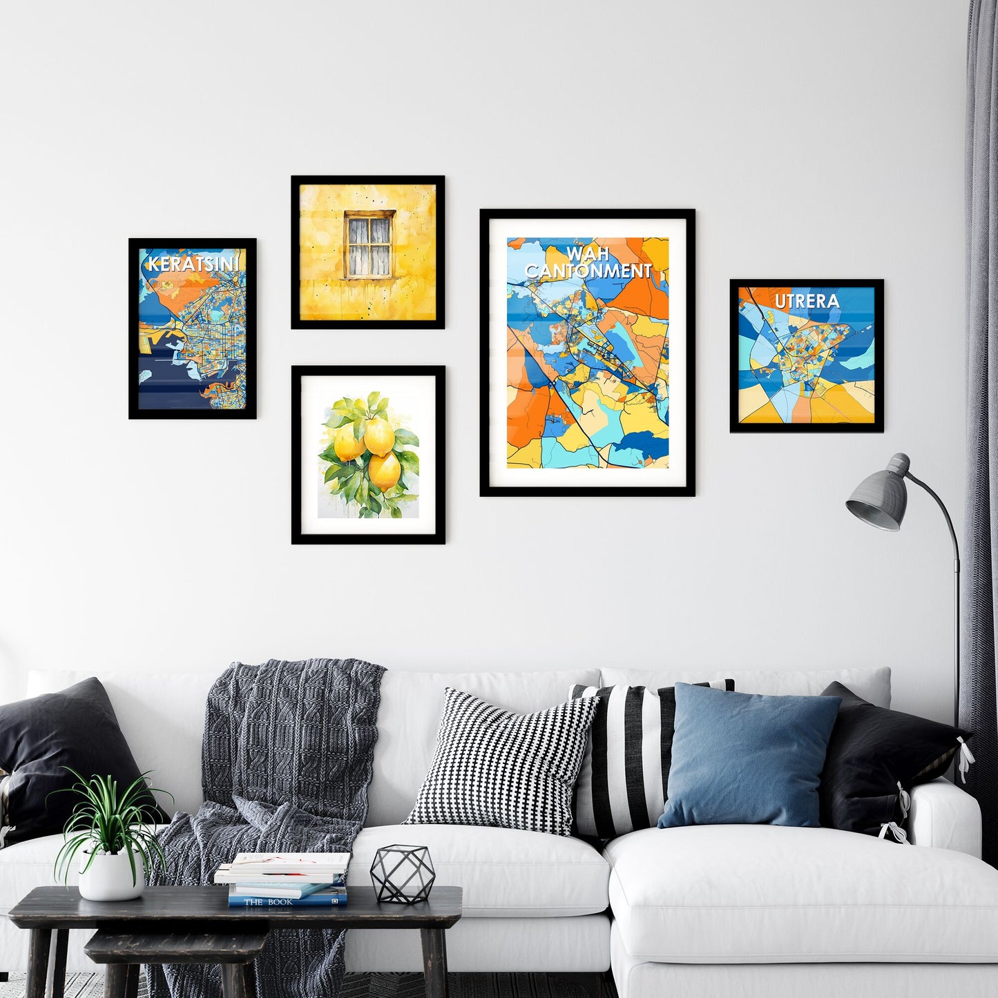 WAH CANTONMENT PAKISTAN Vibrant Colorful Art Map Poster Blue Orange