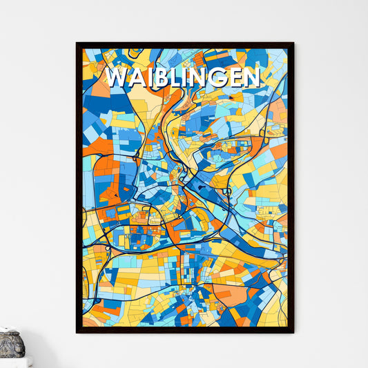 WAIBLINGEN GERMANY Vibrant Colorful Art Map Poster Blue Orange