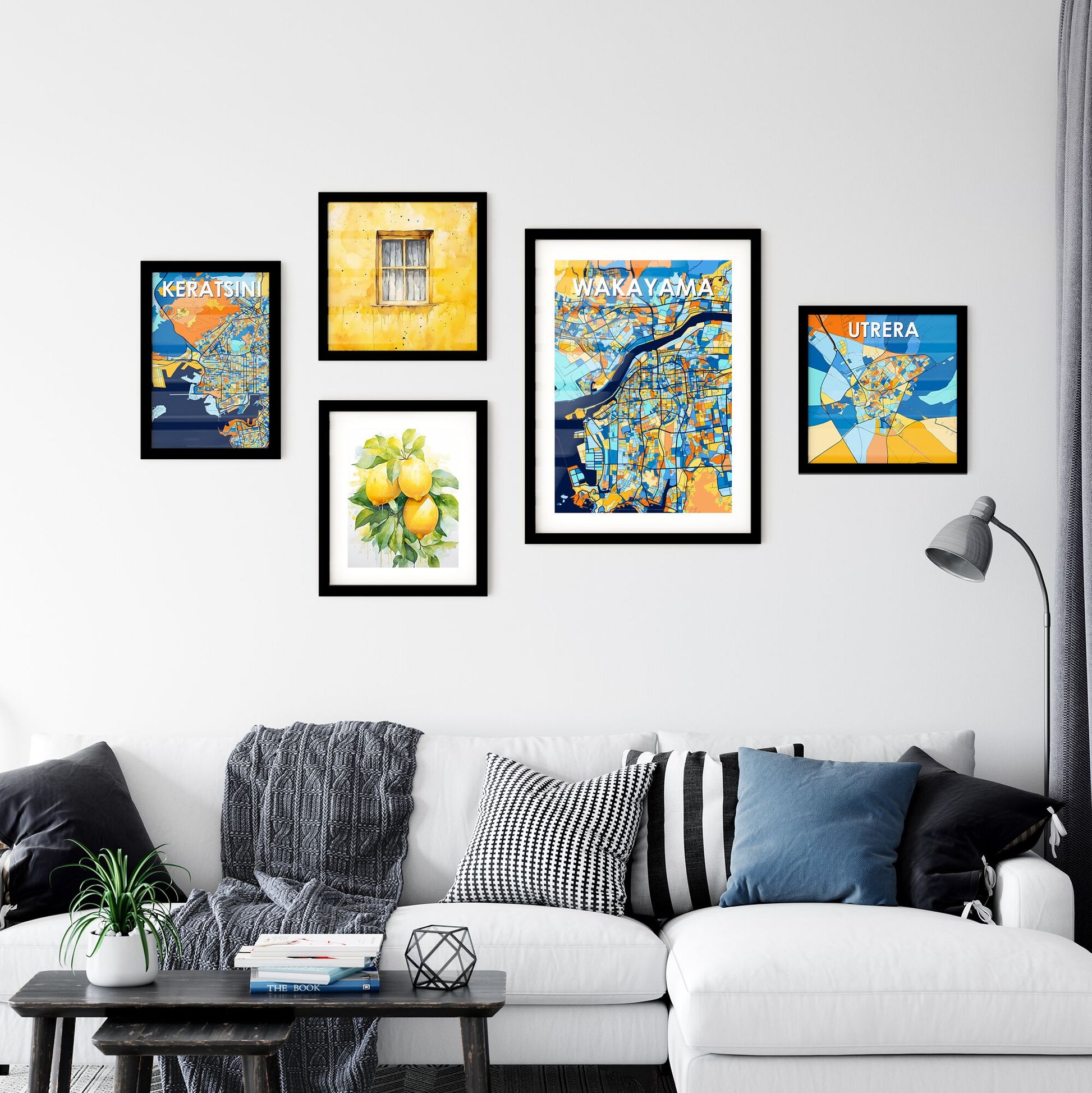 WAKAYAMA JAPAN Vibrant Colorful Art Map Poster Blue Orange