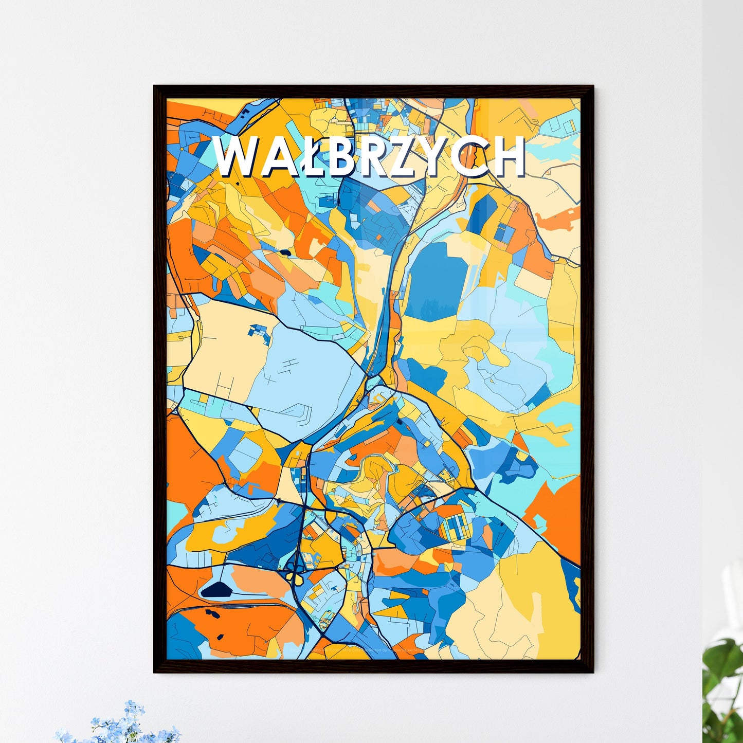 WAŁBRZYCH POLAND Vibrant Colorful Art Map Poster Blue Orange