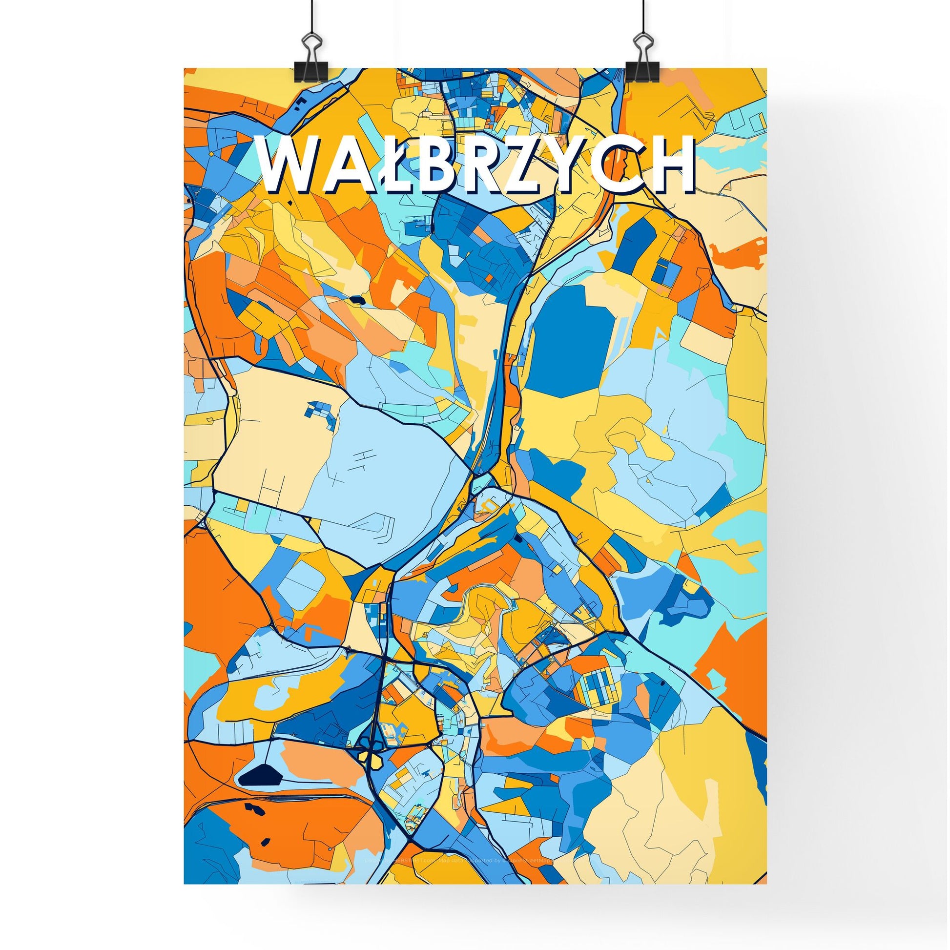 WAŁBRZYCH POLAND Vibrant Colorful Art Map Poster Blue Orange