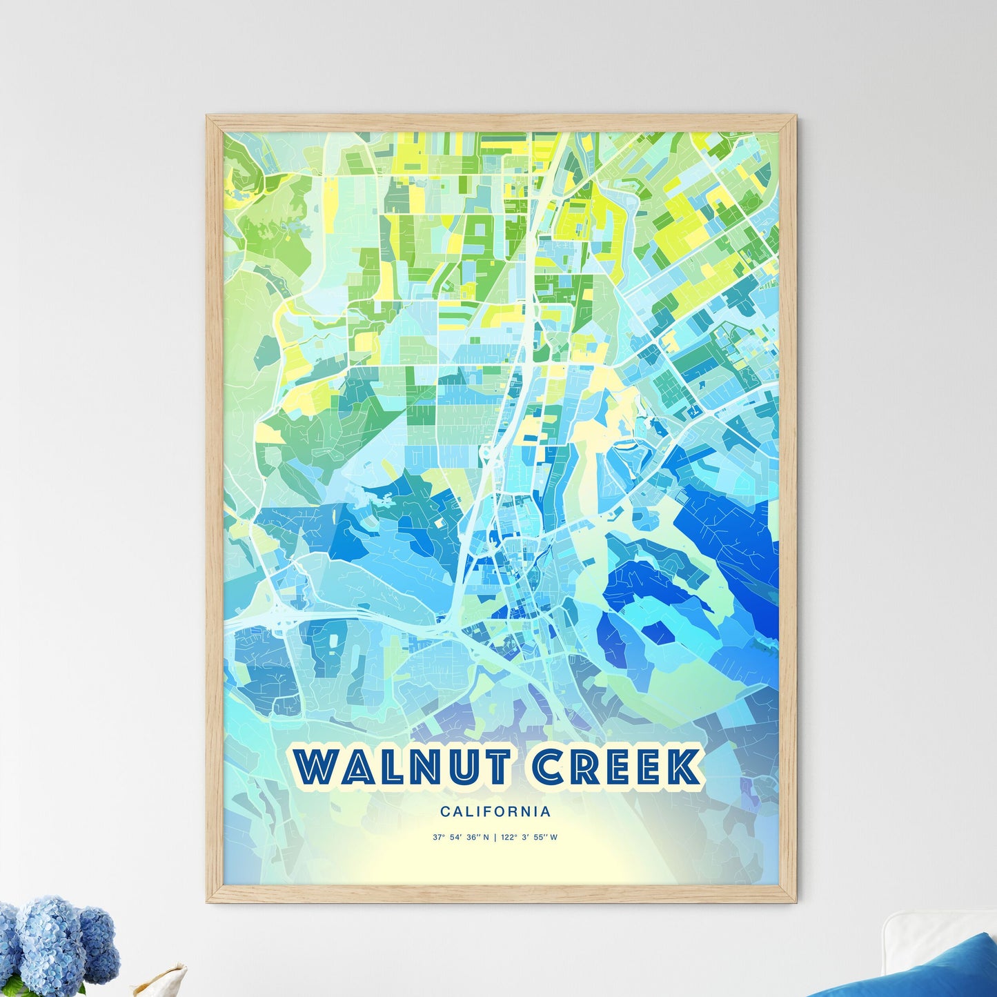 Colorful Walnut Creek California Fine Art Map Cool Blue