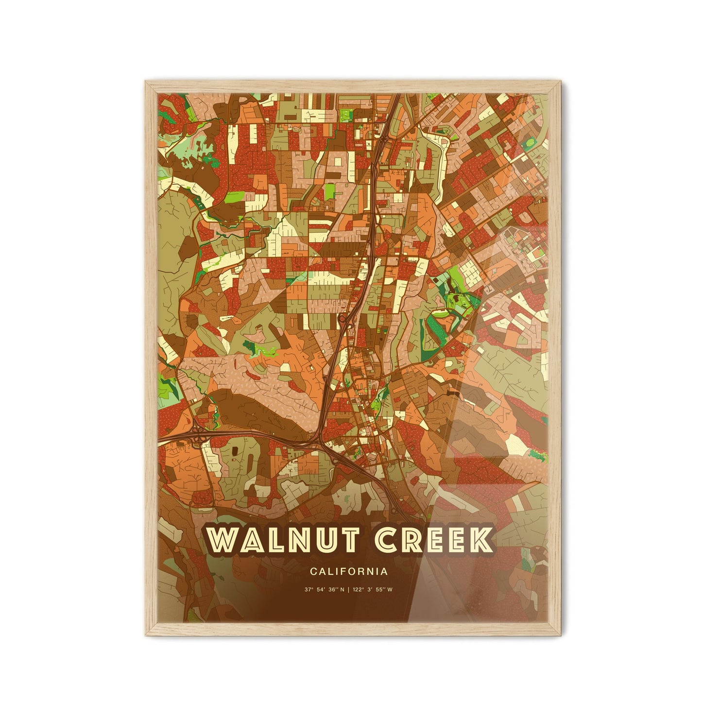 Colorful Walnut Creek California Fine Art Map Farmhouse
