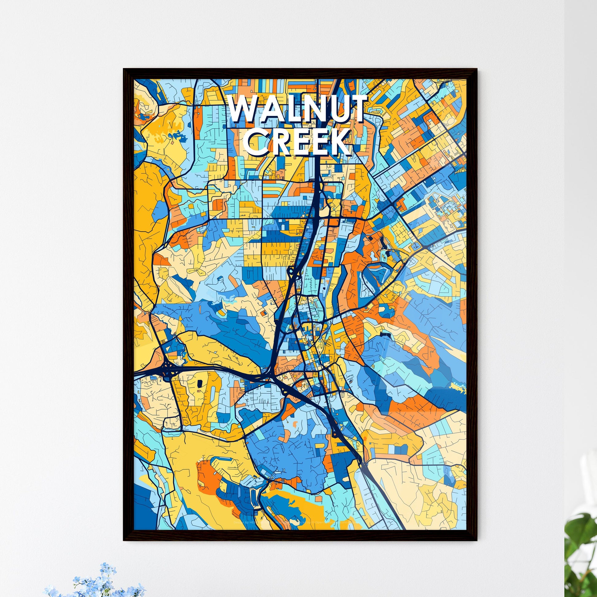 WALNUT CREEK CALIFORNIA Vibrant Colorful Art Map Poster Blue Orange