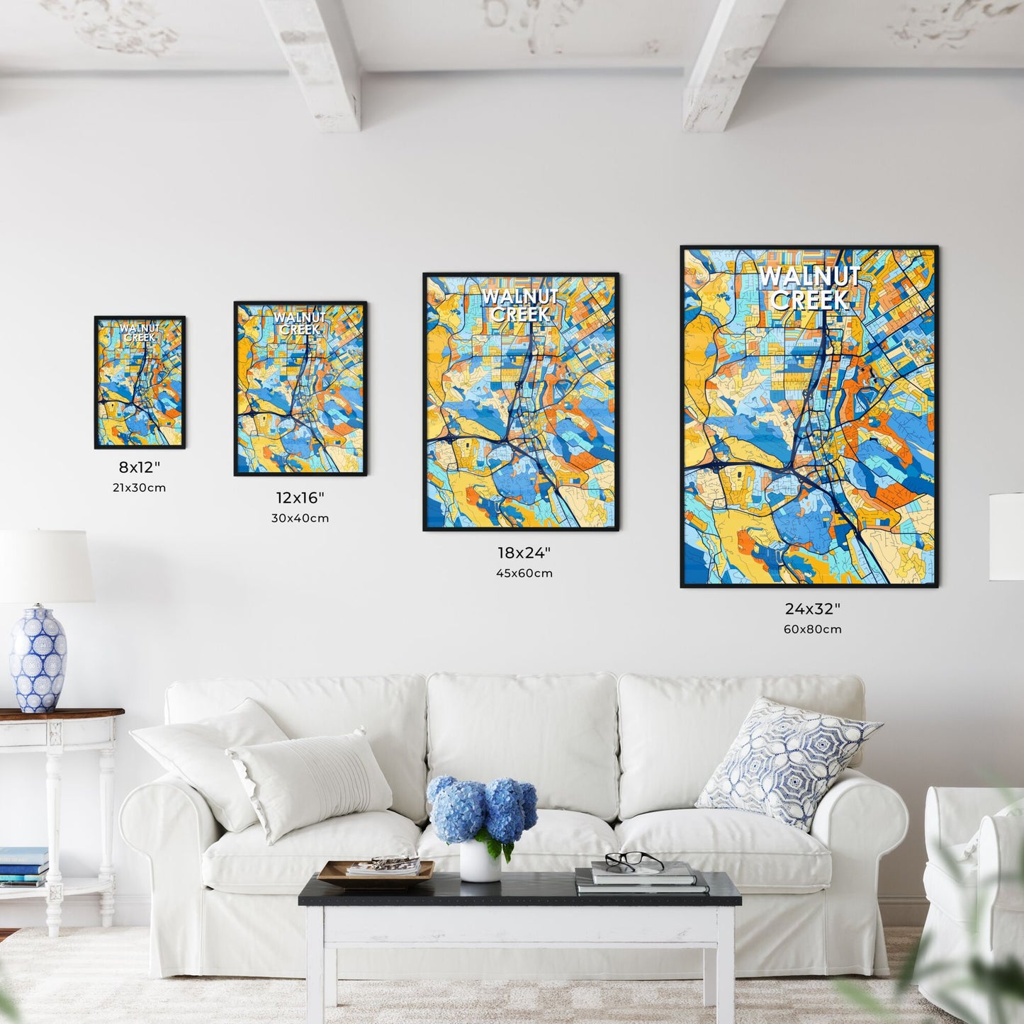 WALNUT CREEK CALIFORNIA Vibrant Colorful Art Map Poster Blue Orange