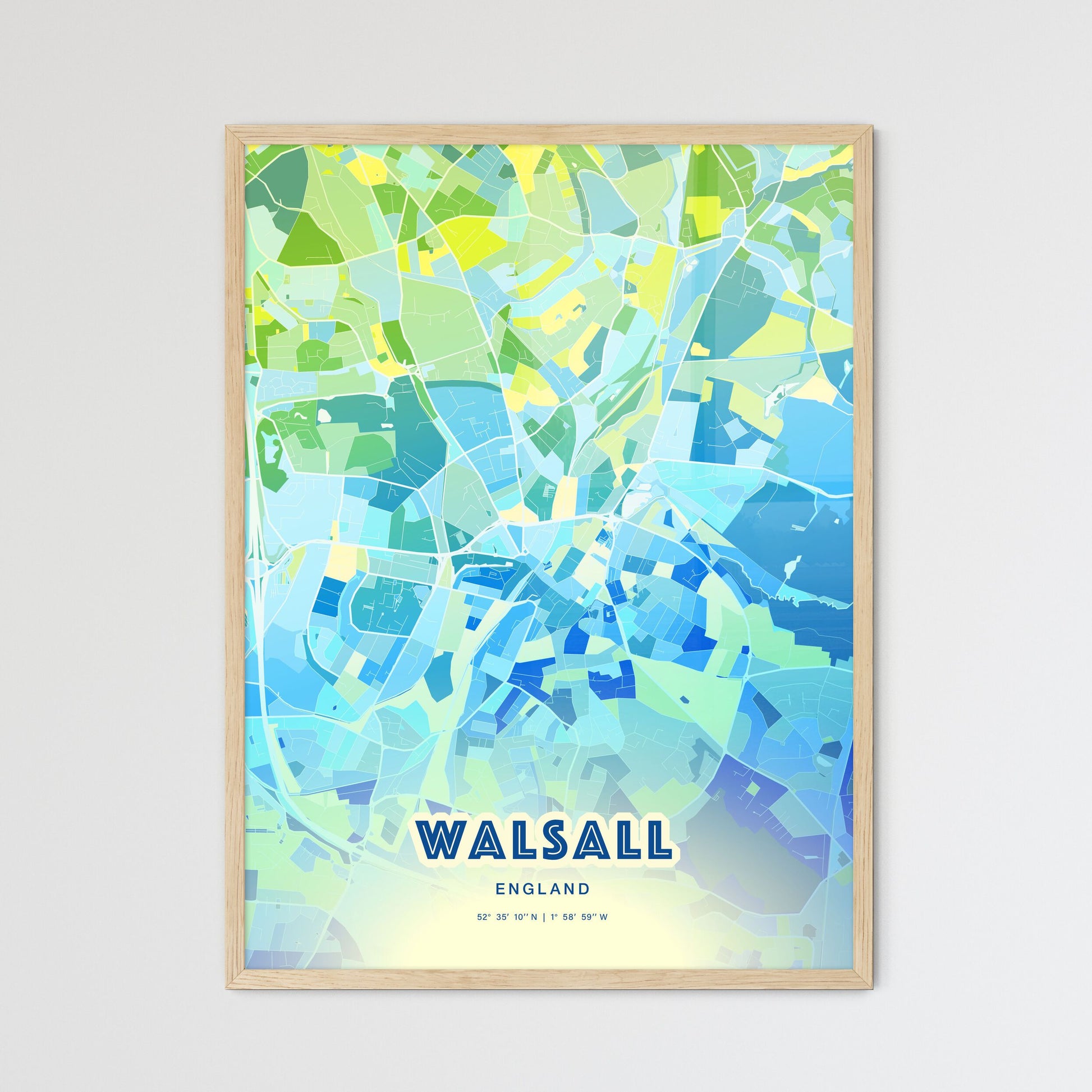 Colorful Walsall England Fine Art Map Cool Blue