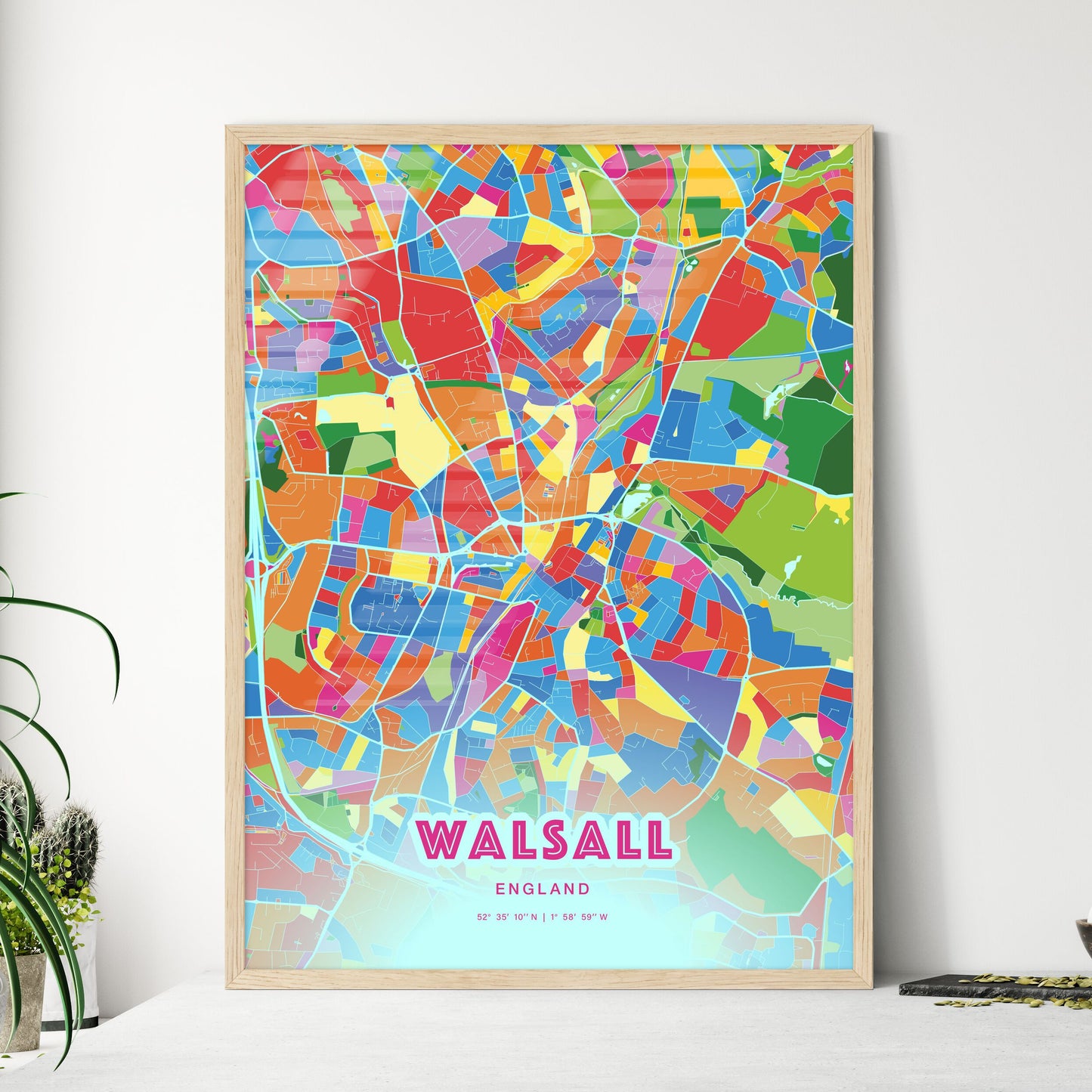 Colorful Walsall England Fine Art Map Crazy Colors