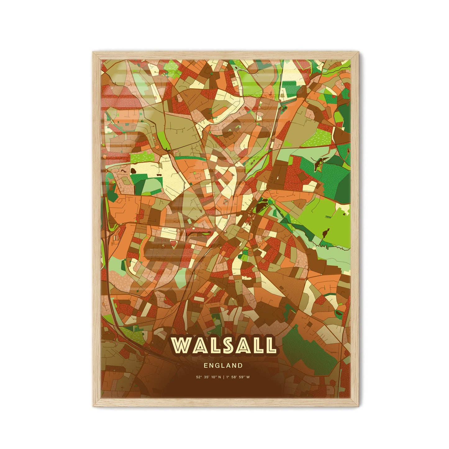 Colorful Walsall England Fine Art Map Farmhouse