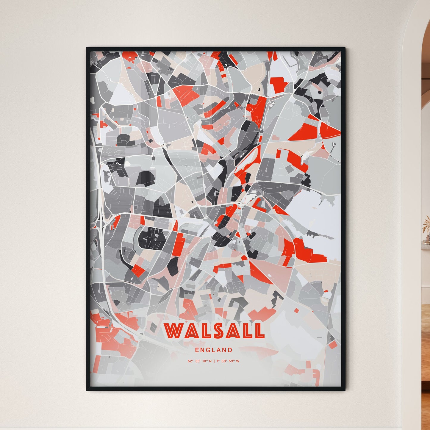 Colorful Walsall England Fine Art Map Modern Expressive